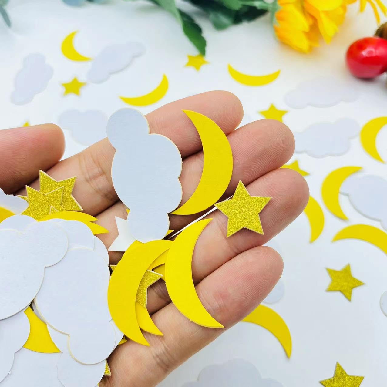 Glitter Gold Star Yellow Moon and White Clouds Paper Confetti Table Decoration for Baby Shower Summer Birthday Wedding Theme Party,100PCS