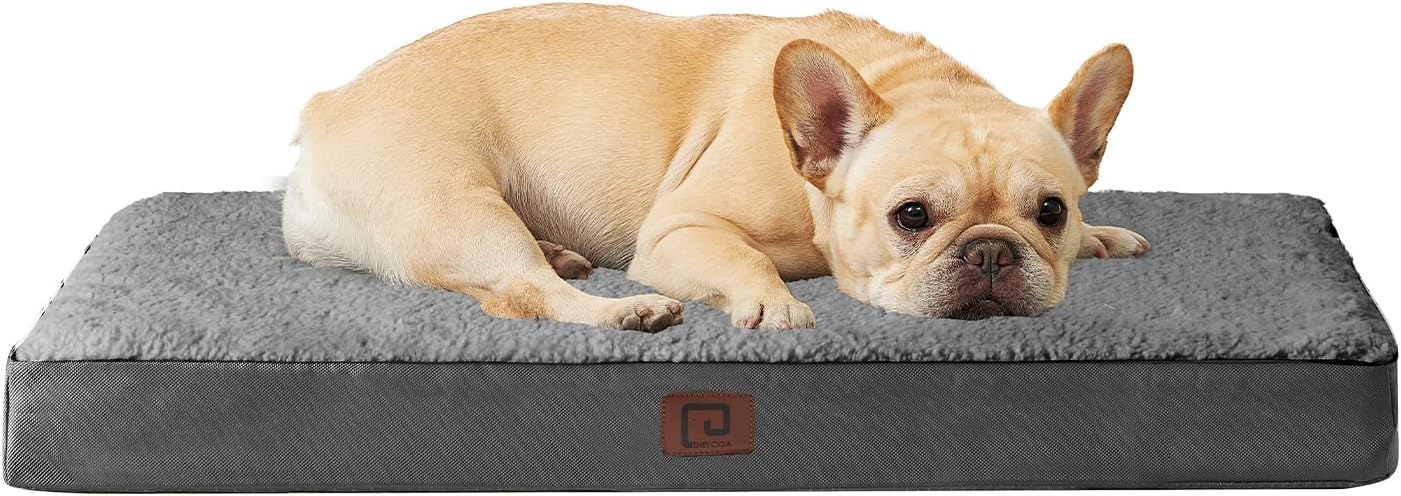 EHEYCIGA Orthopedic Dog Bed Medium Washable, 76x51x9cm, Dog Beds Mattress for Crate with Removable Cover, Pet Bed Cushion with Anti-Slip Bottom, Grey