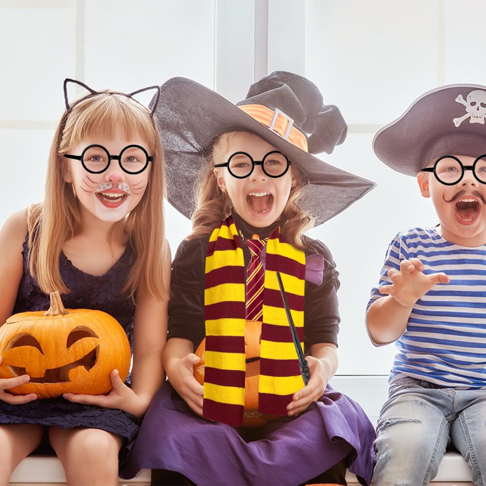 Halloween Wizard Costume Accessories Set - Glasses Tie Wand and Scarf for Kids Boys Adults Girls Halloween Cosplay Dress-up Party