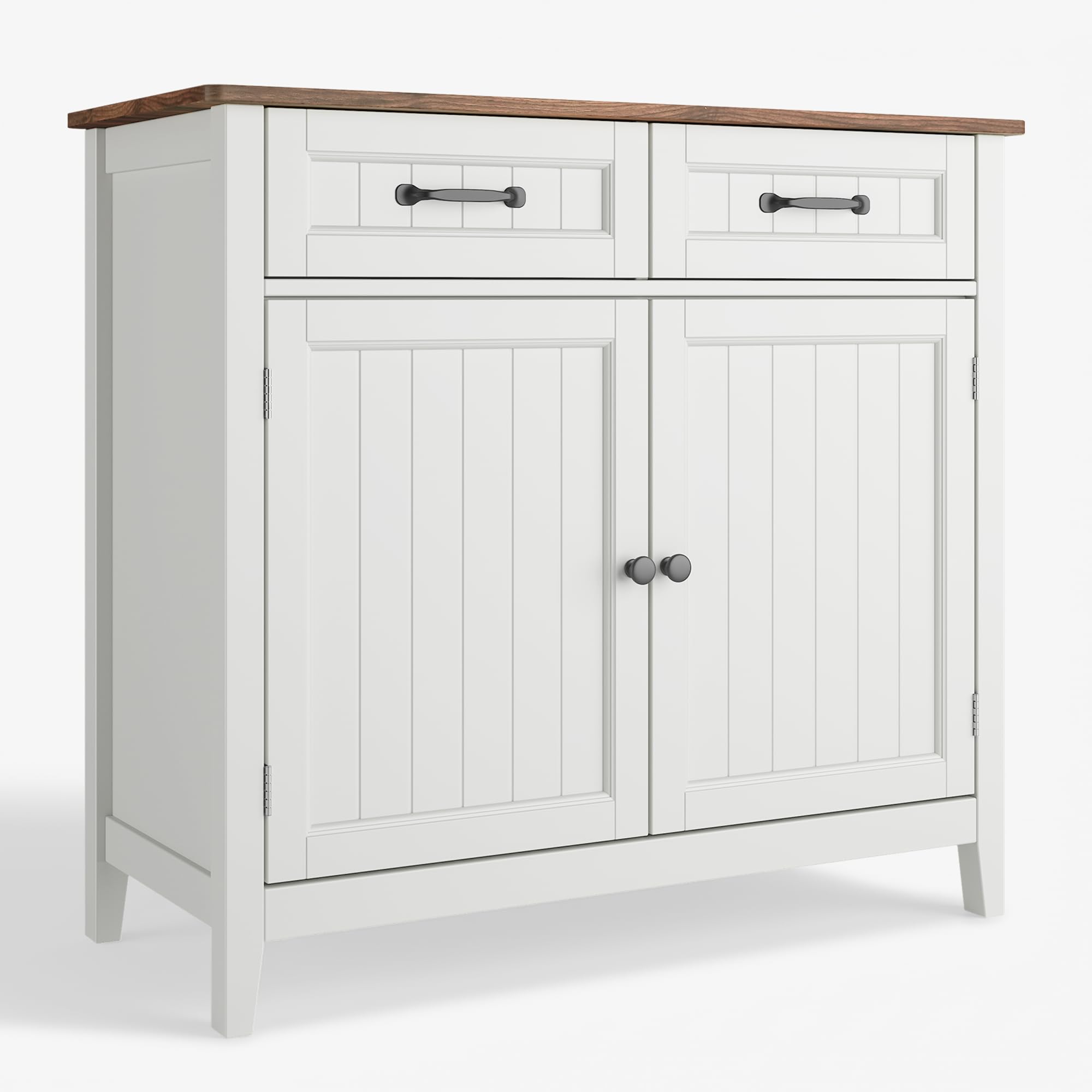 Xbro Kitchen Sideboard with Worktop, 2 Drawers & Double Door Storage Cabinet – Modern Farmhouse Buffet for Kitchen, Dining Room & Hallway