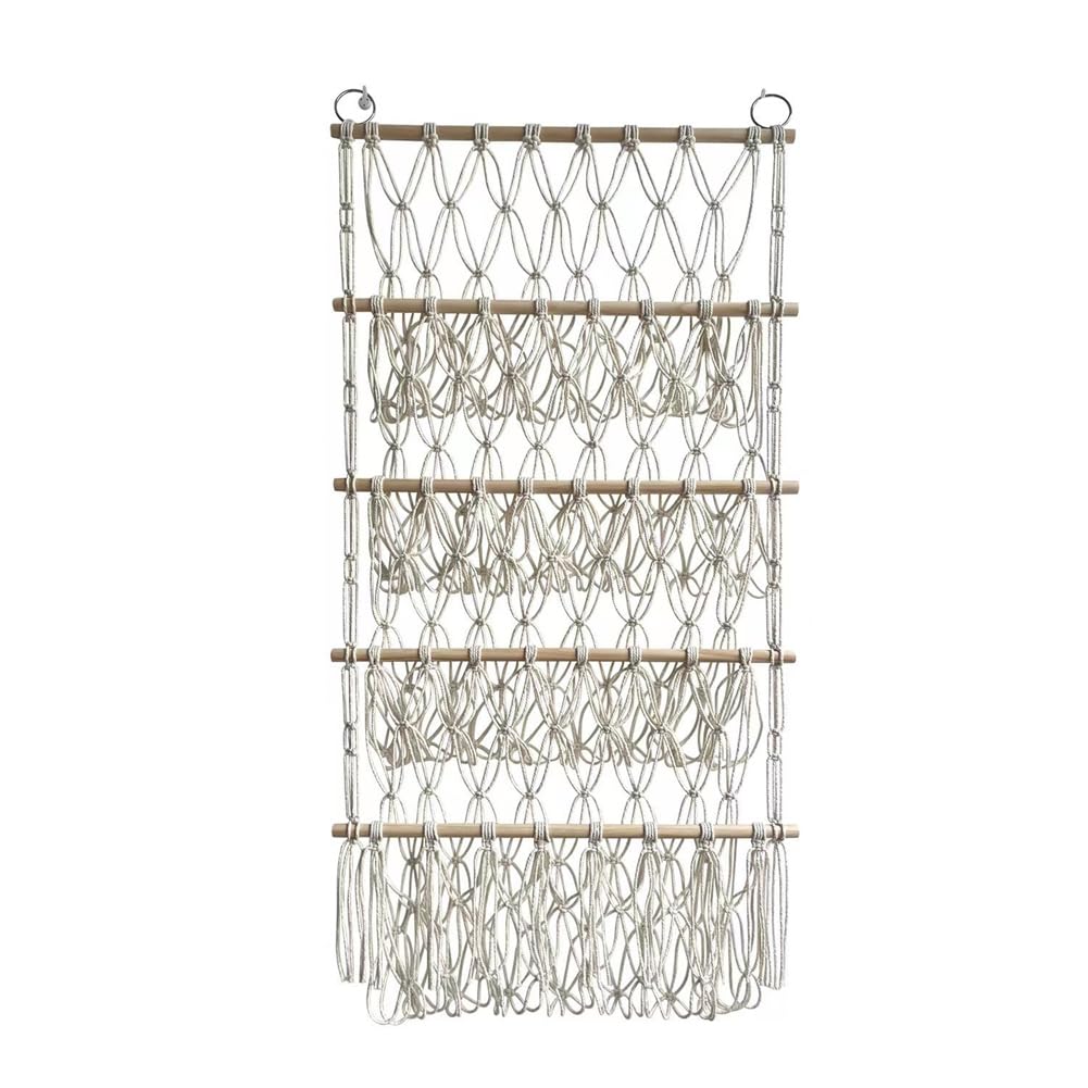 CTRLZS Wall Hanging Organizer Stuffed Animal Toy Net Hammock Nursery Plush Toy Storage Boho Macrame,White