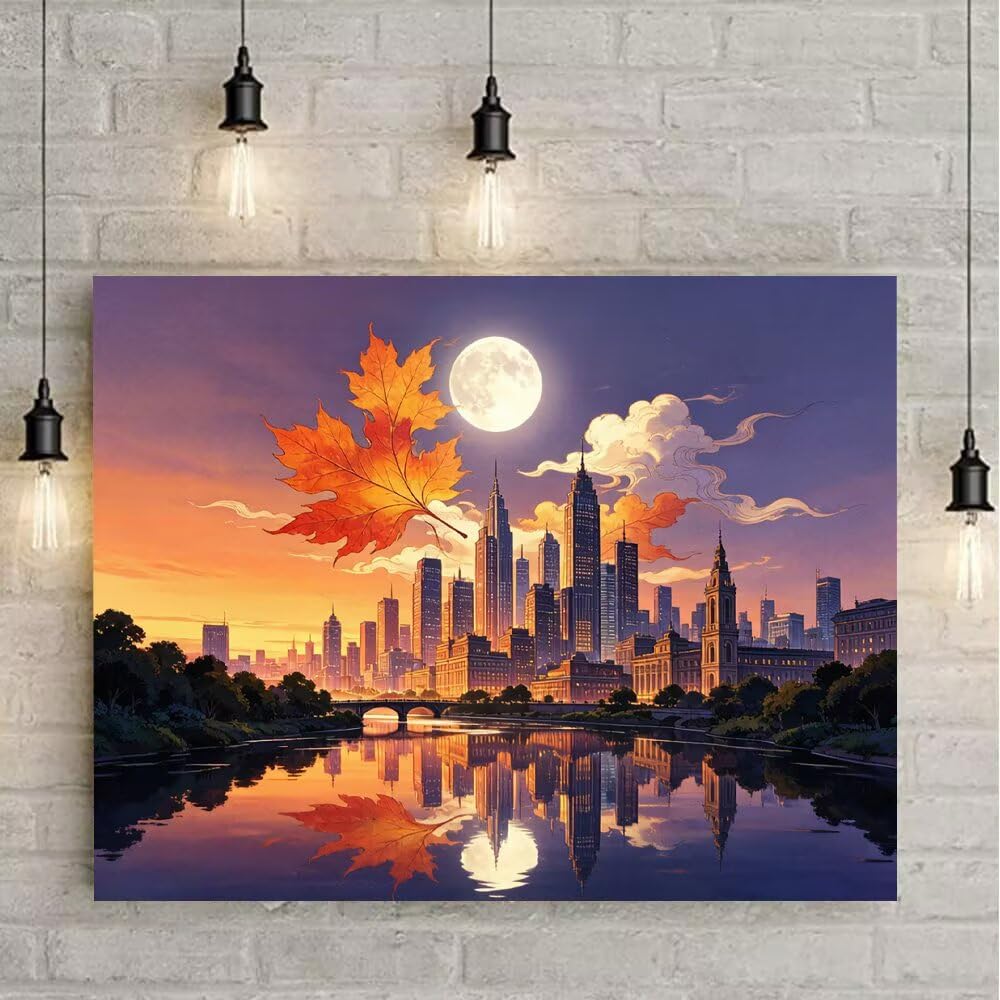 5D Diamond Painting Ville Peinture Diamant Adulte 110x80cm C-9483U | DIY Loisirs Créatifs Adultes Diamant Perle Broderie, 5D Cristal Rond Point de Croix pour Home Wall Decor, Cadeau Femme