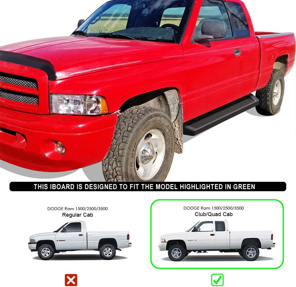 HD Ridez Running Board 6" Black Compatible with Dodge Ram 1500 1994-2001 Club Cab & Ram 2500 3500 1994-2002 (Exclude 02 Body Style Sold in 01) (Nerf Bar Side Steps Side Bars)
