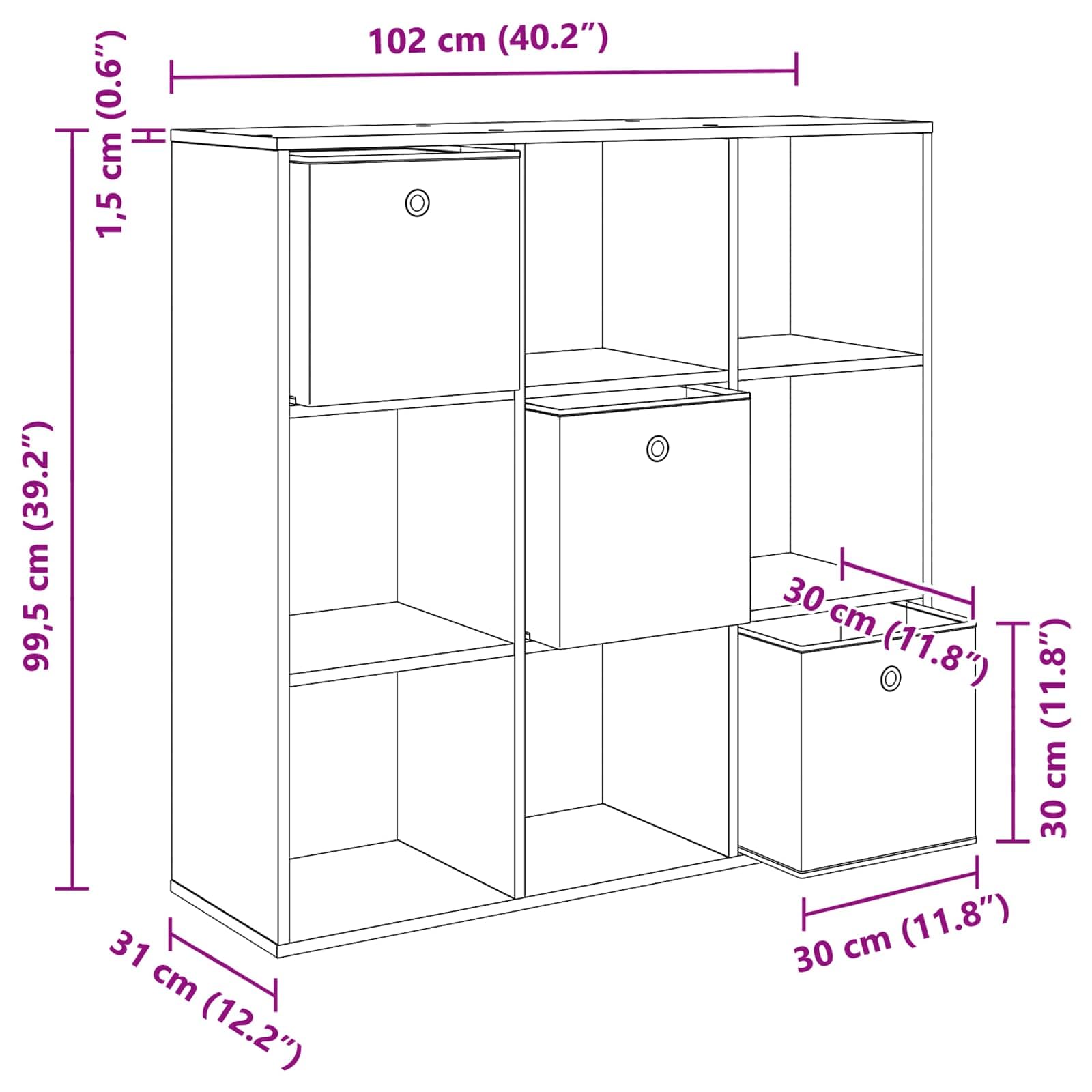 Kredens Artisan dąb 102 x 31 x 99,5 cm z 3 szufladami i 6 półkami, do salonu, jadalni, kuchni, korytarza, schowka i eleganckie rozwiązanie do przechowywania