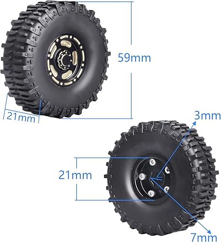 Miniatura 9 de Hobbypark Ruedas y neumáticos Beadlock de latón 1.0 para 118 TRX4M Upgrades Parts 118 SCX24 124 RC Crawler de repuesto, juego de 4 (Tipo E)