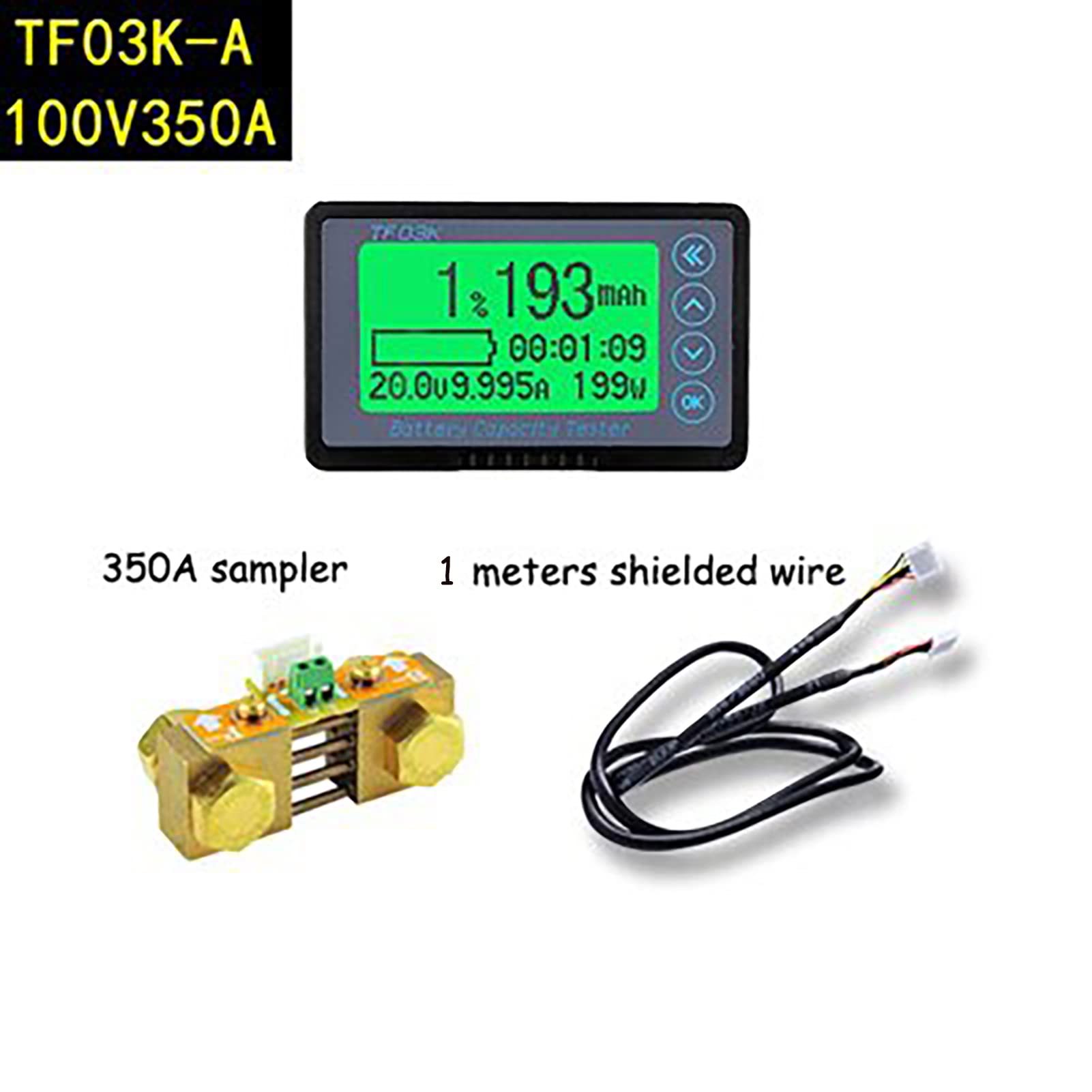Indicateur de Batterie, Testeur de Capacité de Batterie TF03K 350A Compteur de Coulomb Indicateur de Capacité de Batterie Indicateur d'Affichage de Courant de Tension