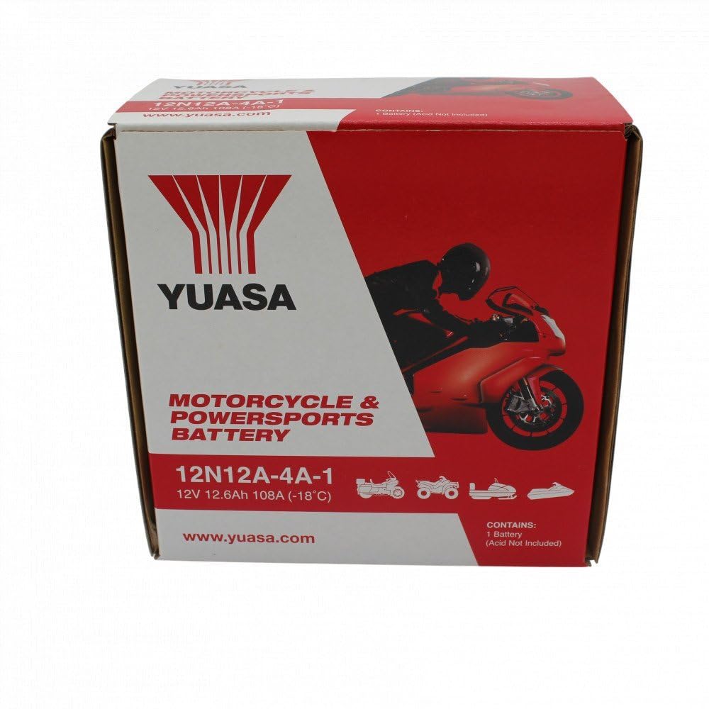 YUASA 12N12A-4A-1 Batterie de Moto, Noir | Types équivalents YB12A-A, 6S3P; 134 × 80 × 160 millimètres, 120 ampères de démarrage à froid, 0,7 litre, dégazage à gauche