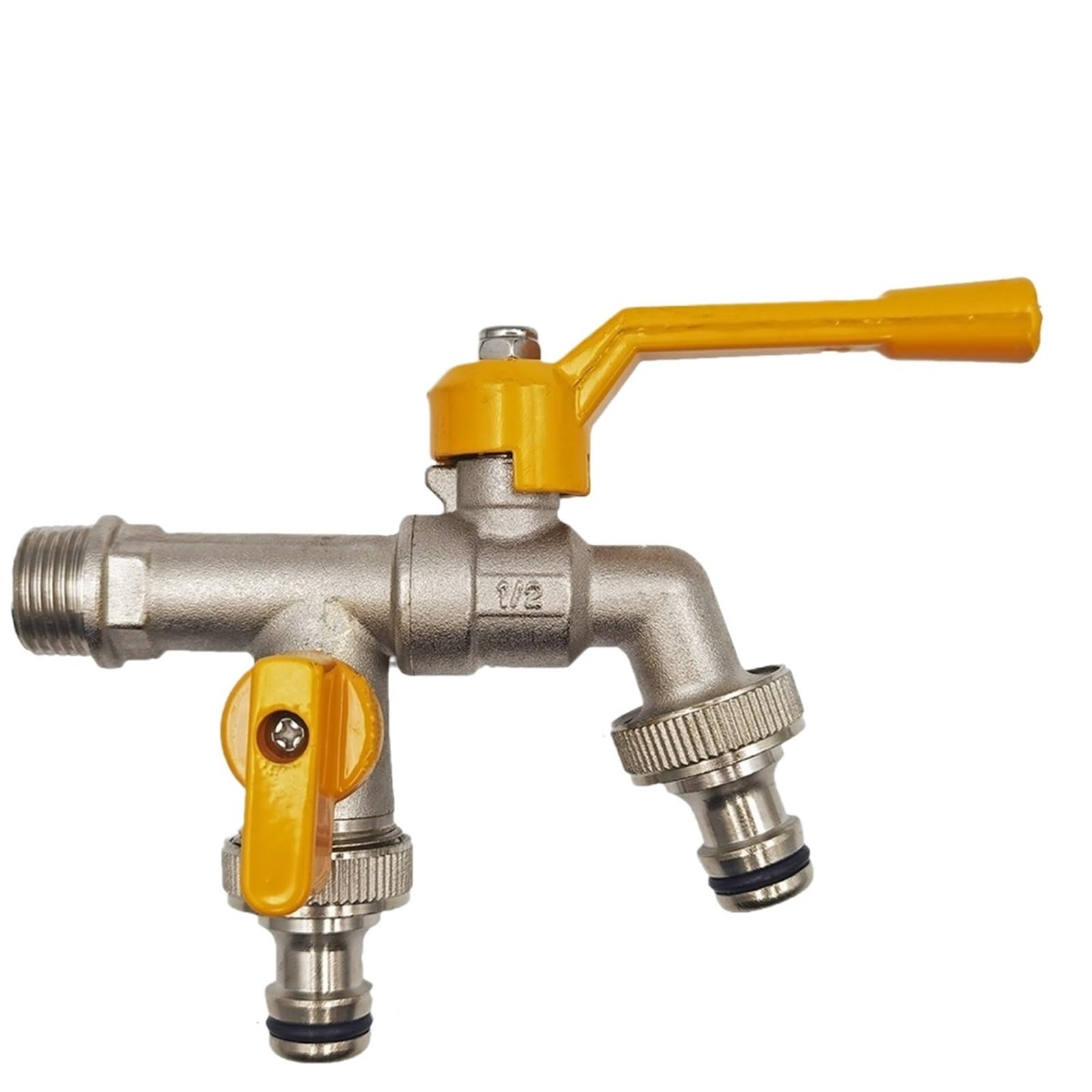 Taps Garden Hose Faucet Adapter 1/2'' IBC Water Tank Connector 2-Way 1-Way Irrigation Brass Tap Joint Replacement Fitting Ball Valve for Garden(D-1pcs)
