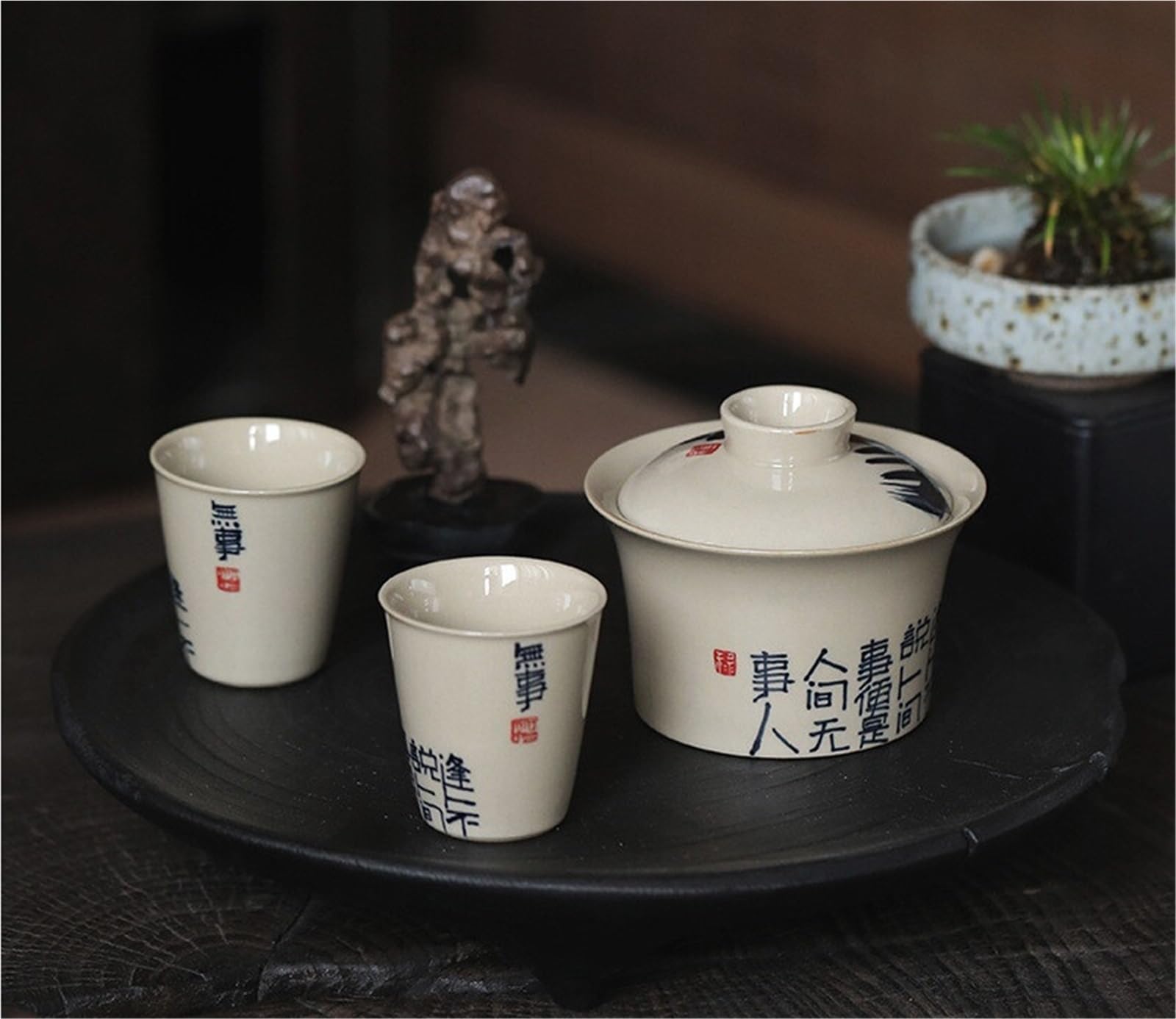 130 ml vintage odręcznie napisany mały nieśmiertelny Gaiwan retro trawa drewno szara herbata Tureen domowa pokrywa do robienia herbaty miska do herbaty rzemiosło