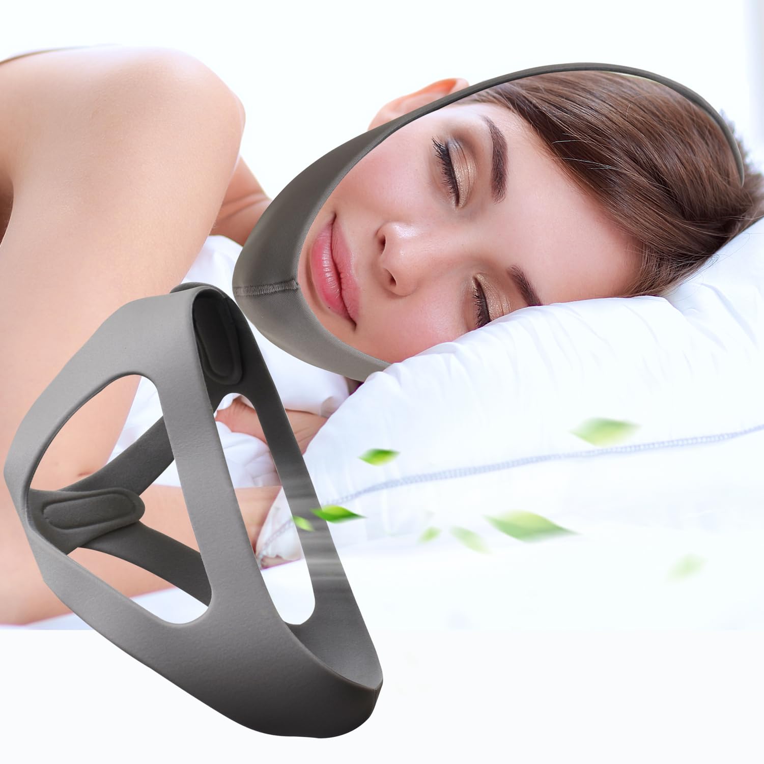 Anti Snoring Chin Strap for Men and Women, Comfortable Chin Strap for Cpap Users, Adjustable Stop Snoring Chin Strap Snoring Solution Chin Strap Prevent Snoring (Gray- Upgraded for Big/Large Face)