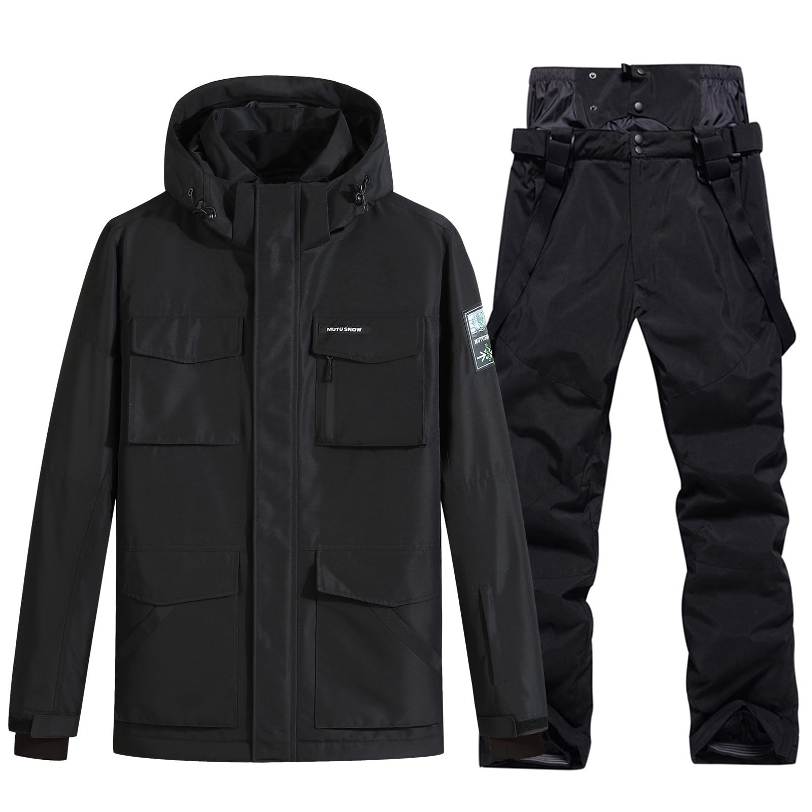 HOUZONIY Herren Skianzug Schneeanzug Atmungsaktiv Winddichte Schneehose Schneejacke mit Abnehmbare Kapuzen zum Skifahren Snowboarden Skisuit