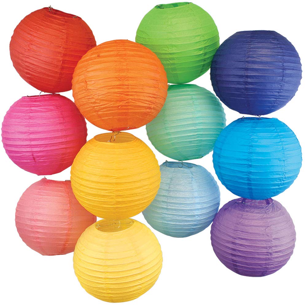 Just Artifacts 12 Assorted 10" Chinese Paper Lanterns (Multi-Color, 10-inch, Set of 12)