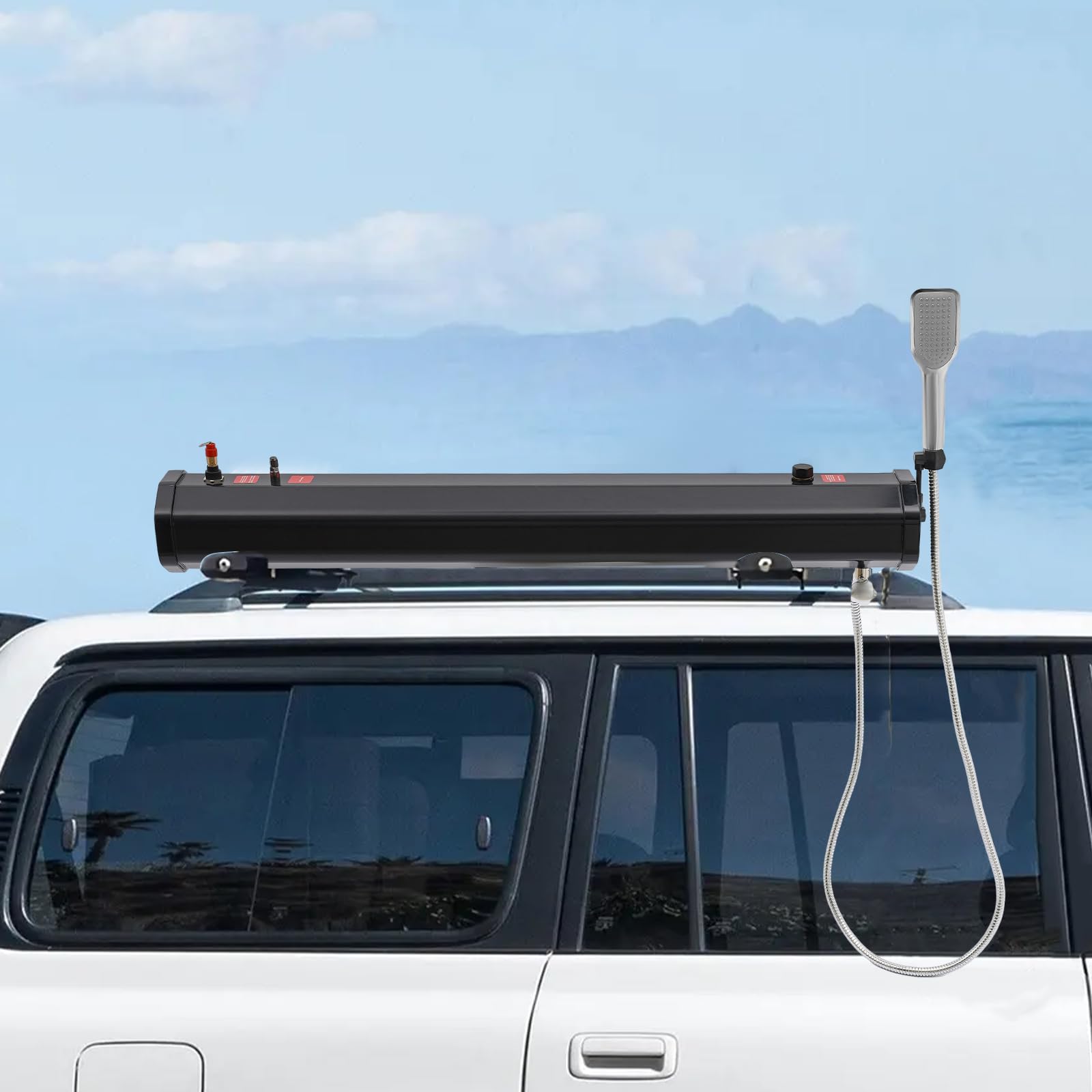 DKSLALALI 4.76 Gallon Pressurized Water Tank, Portable Roof-Rack Shower for Off-Road Vehicles Water Storage Mount for Camping Shower