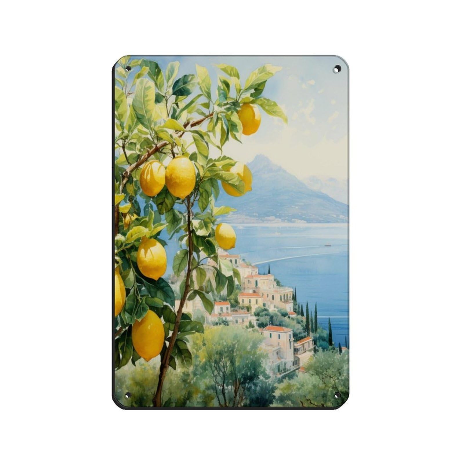 Amalfi Coast Lemon Tree Print Watercolor Italian Lemons Kitchen Retro Poster Metal Tin Sign Chic Art Retro Iron Painting Bar People Cave Cafe Family Garage Poster Wall Decoration 8x12inch(20x30cm)
