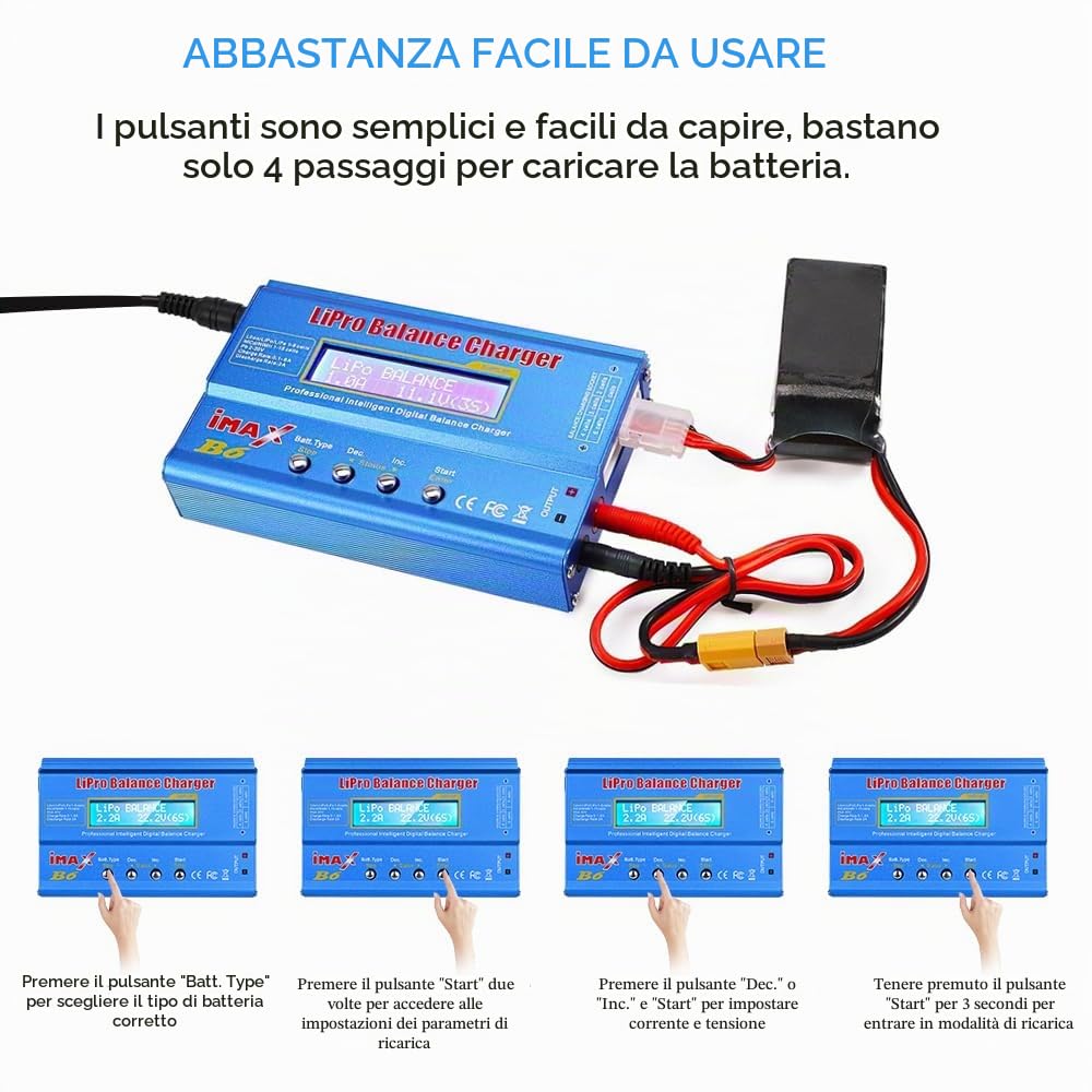 Lipo - Caricabatteria intelligente multifunzione da 80 W per varie batterie al litio