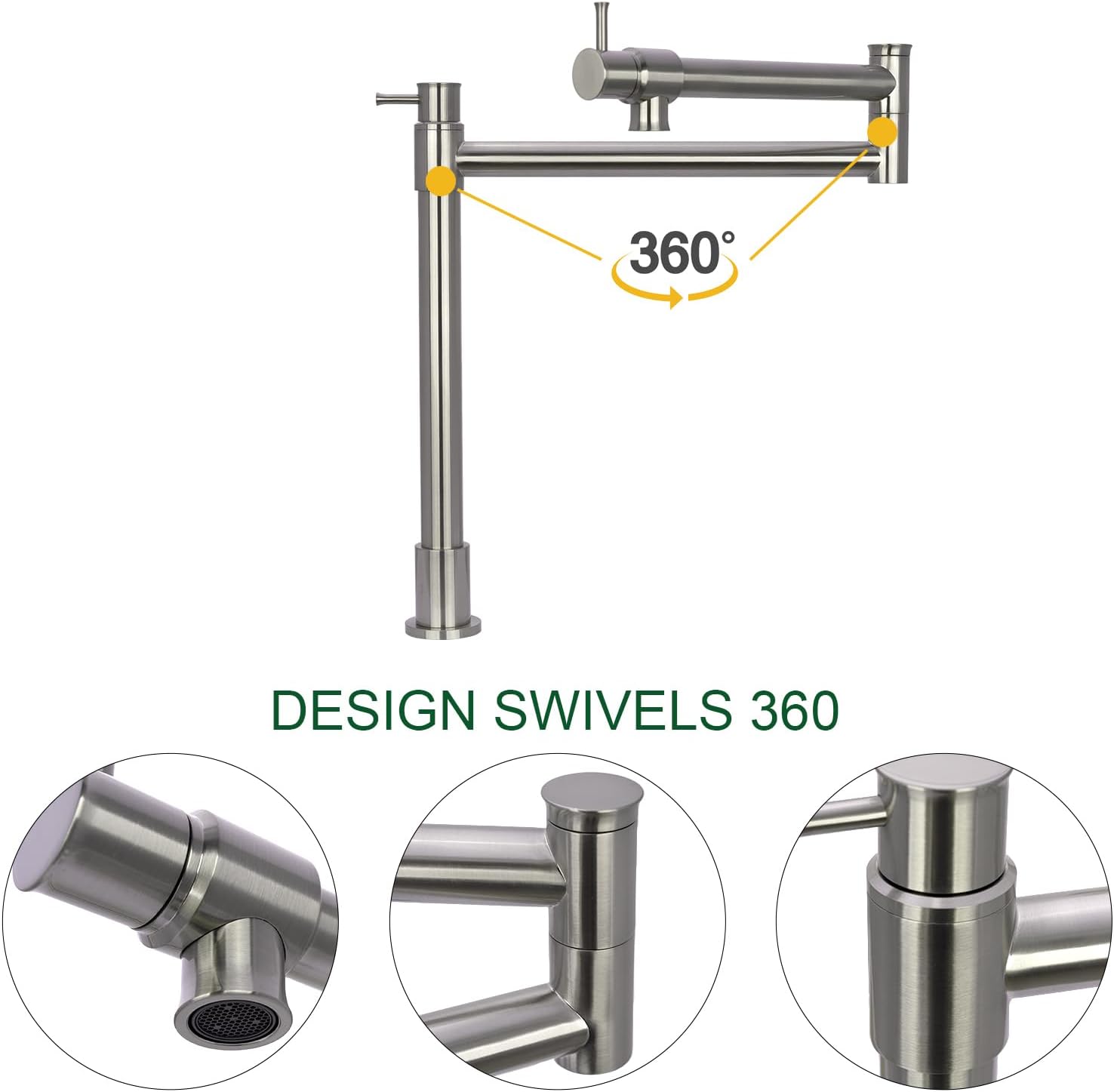 Akicon Copper Pot Filler Deck-Mounted -Modern Style (Brushed Nickel)