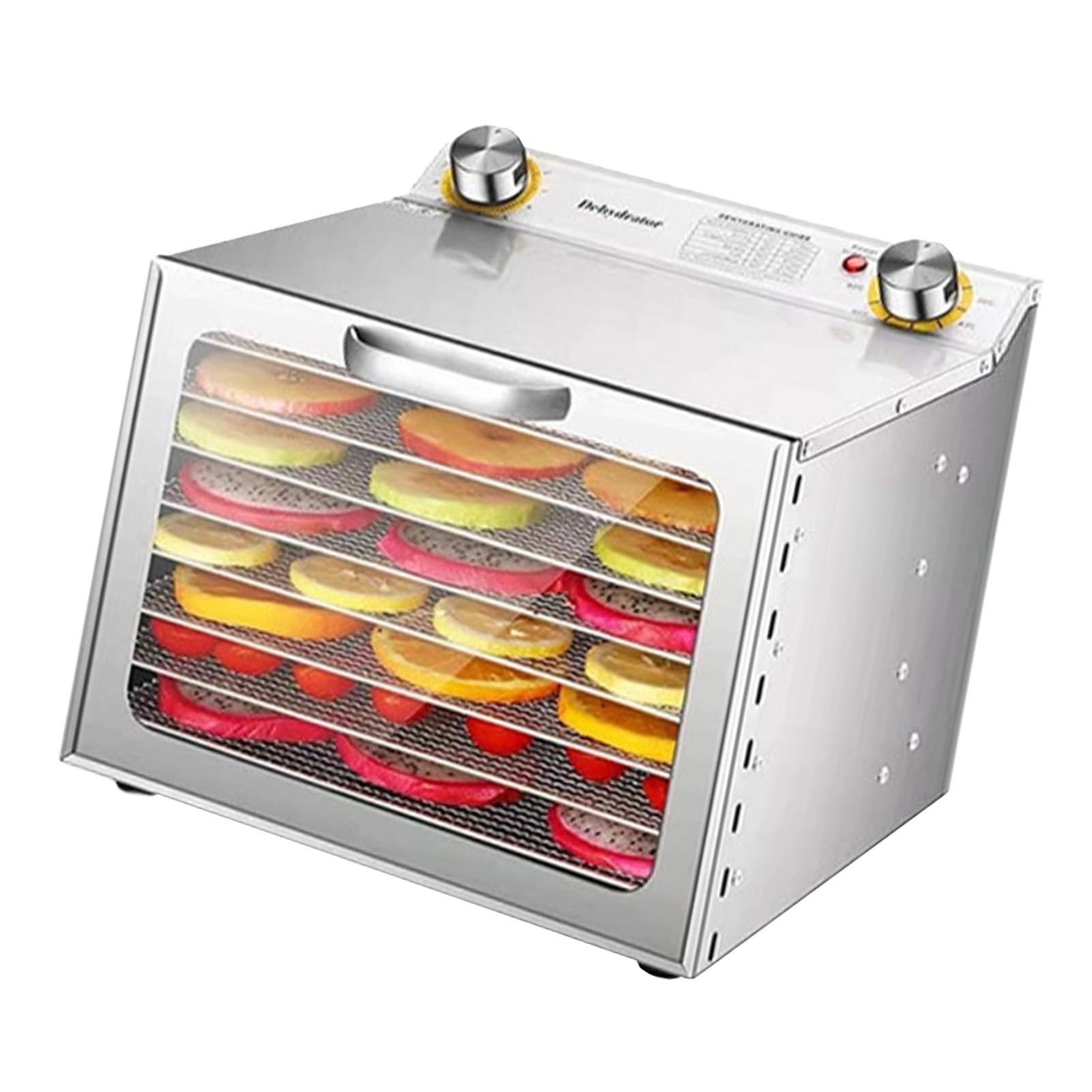 Odehydrator żywności ze Stali Nierdzewnej 450W z Timerem 24 -godzinnym, 8 Stojakami na Susze, Regulowany Dehydrator Warzywny i Owocowy, Widoczne Okno do Kuchni (8 -poziomowy wtyczka UE)