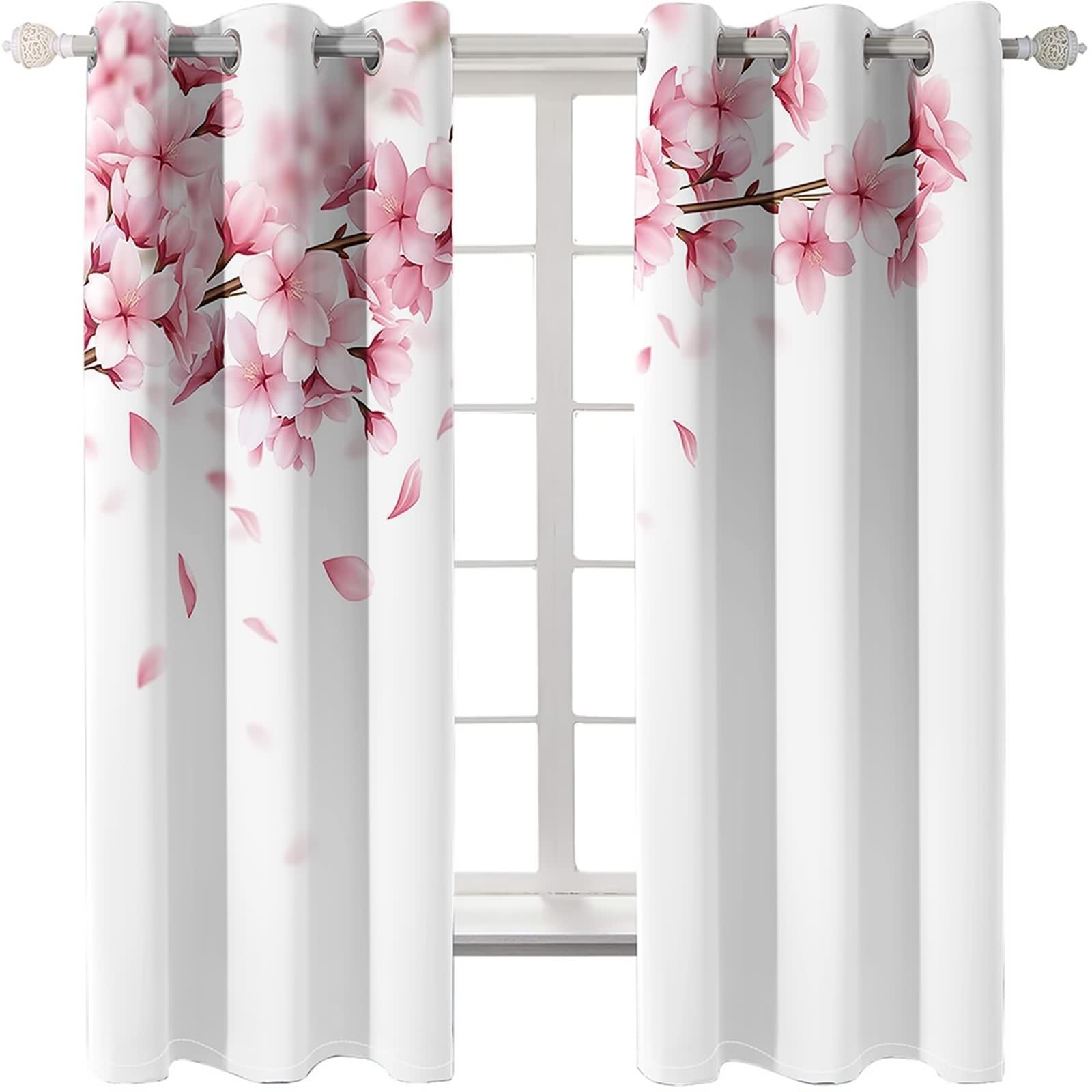 Gardine Wohnzimer, Verdunkelungsvorhang Vorhänge Rosa Weiß Polyester Rosa Blumen Dekoration 2er Set B 214 x H 183 cm