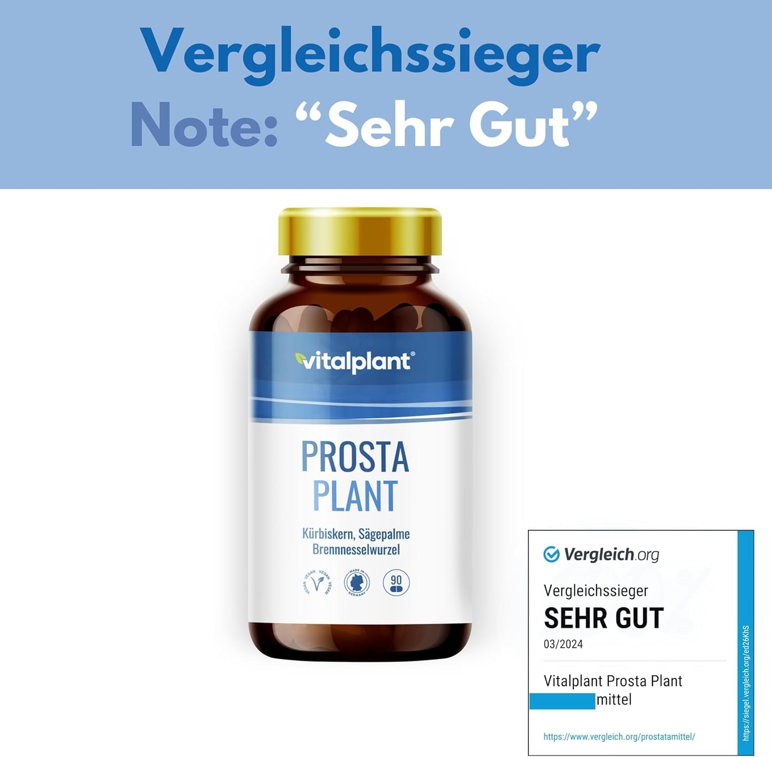 Vitalplant® Prosta Plant Kapseln im Braunglas | einzigartige Zusammensetzung aus Kürbiskernextrakt, Sägepalmenextrakt, Brennnesselwurzel
