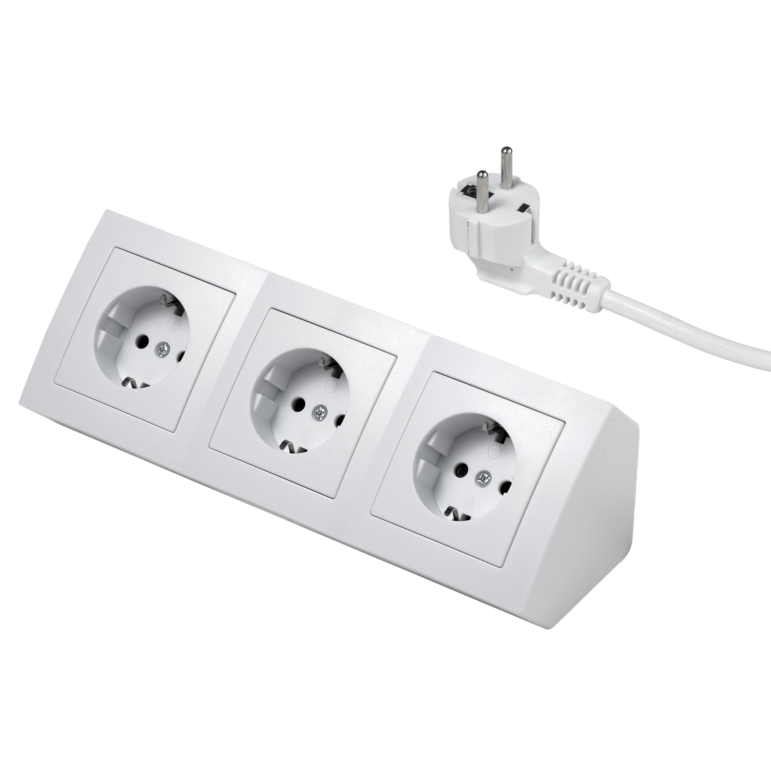 McPower Steckdosenblock Unterbausteckdosen | Flair | Ecksteckdose 3-Fach Steckdosen Schutzkontakt, 2m Kabel mit Stecker, 250V / 16A, Aufbau (Weiß mit Kabel)