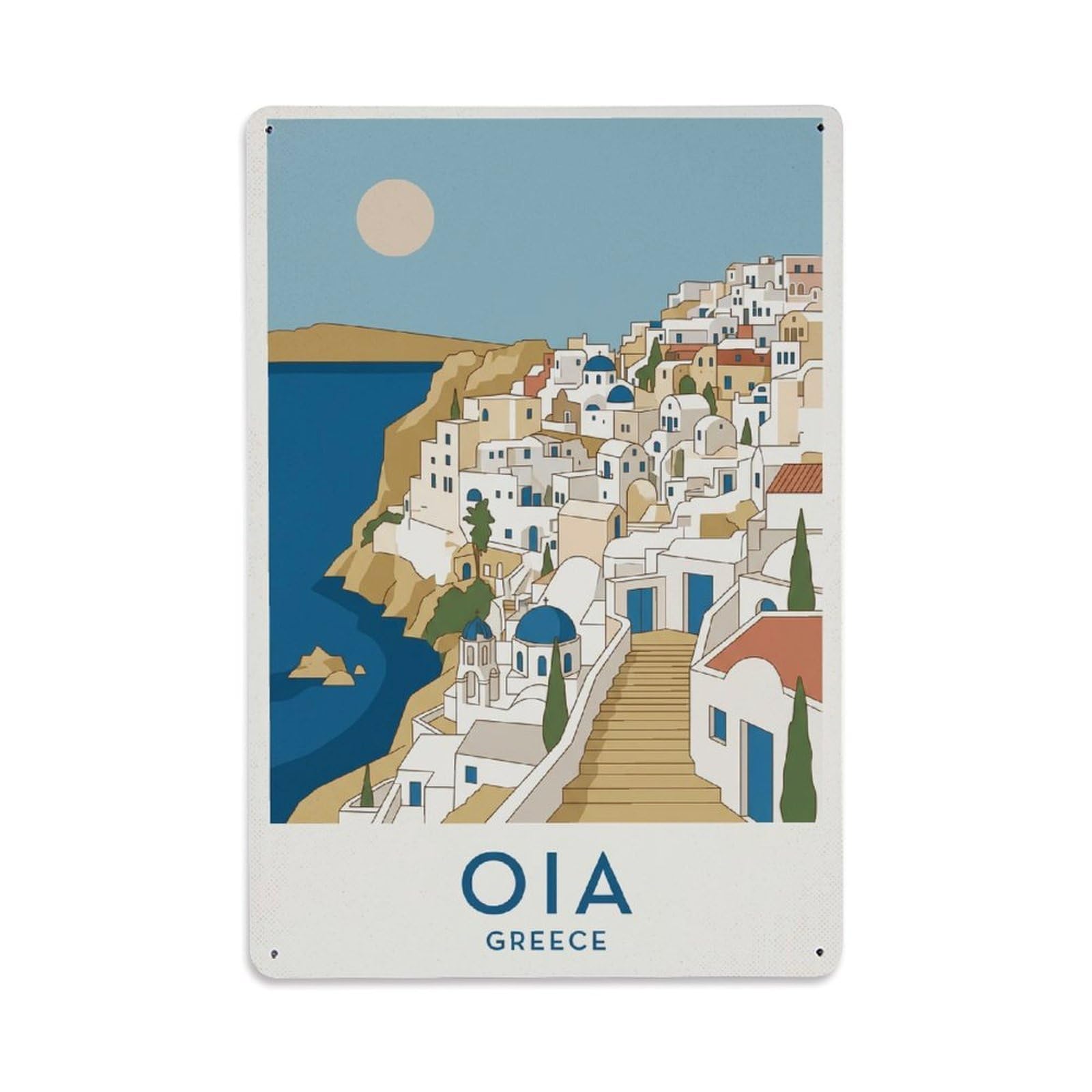 Fyrn Style Metal Tin Sign Vintage Travel Oia Greece Village