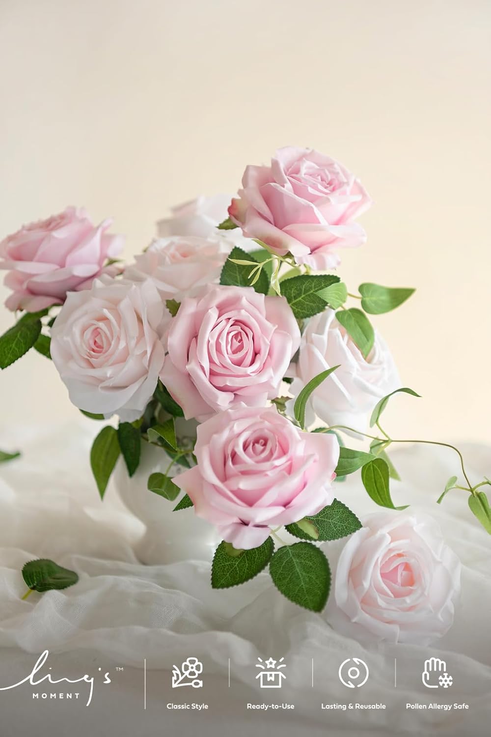 Ling's Moment Artificial Flowers 16pcs Blush Pink Silk Roses with Stems Real Look, 3.5" Fake Ombre Slate Pink Vendela Roses Bulk for DIY Wedding Bouquets Centerpieces Party Baby Shower Home Decoration - Image 3