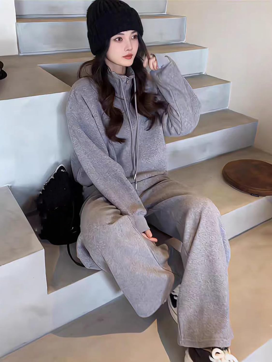 [YJSO] レディース スウェット 上下セット ジャージ セットアップ パーカー ロングパンツ スポーツウェア アウトドア 運動着