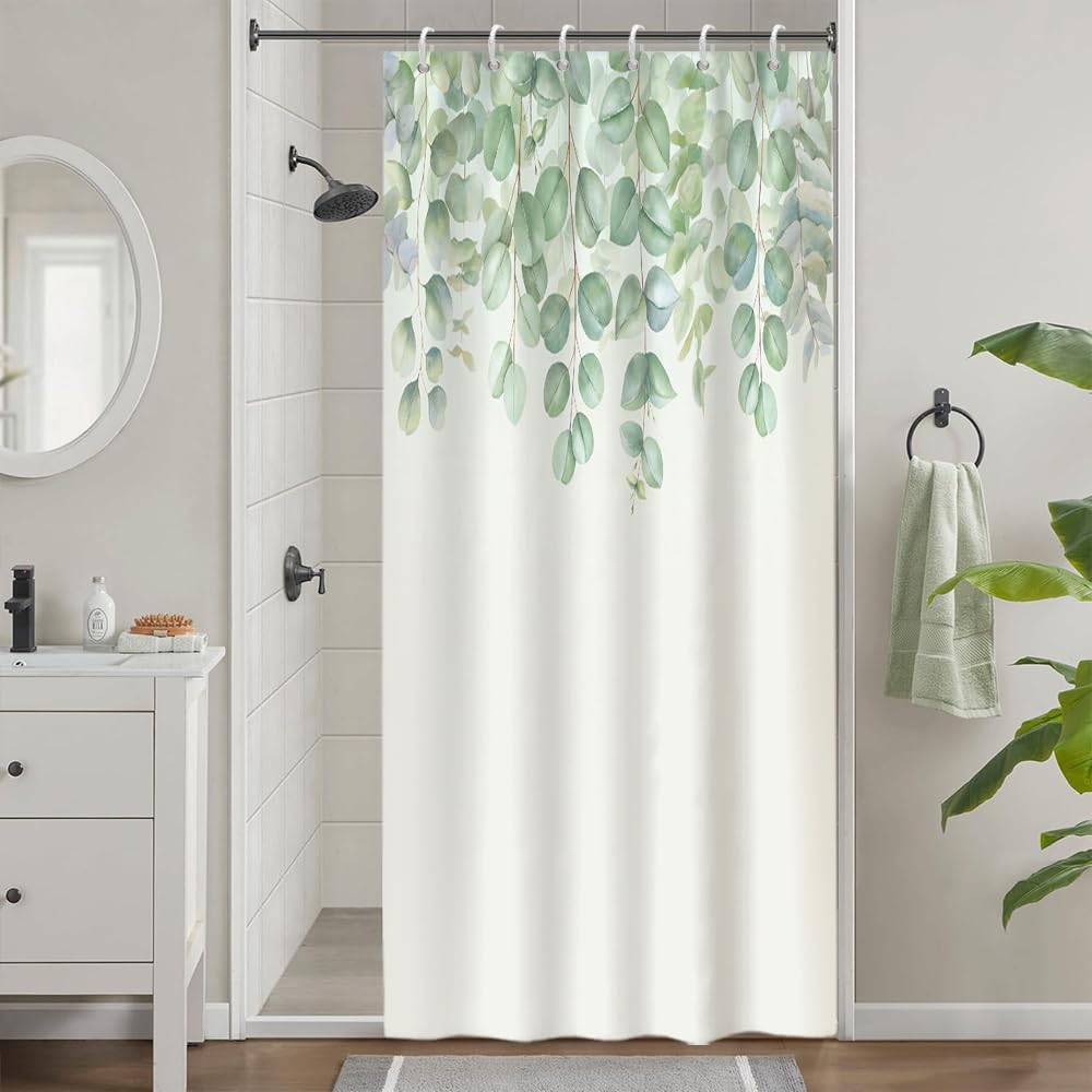 Cortina de Ducha de Hoja Eucalipto, Cortinas de Ducha Verde Oro Abstracto Planta Cortinas de Baño Antimoho Impermeable Lavable Tejido de Poliéster Cortina Ducha con 12 Ganchos 120x200cm — view 153