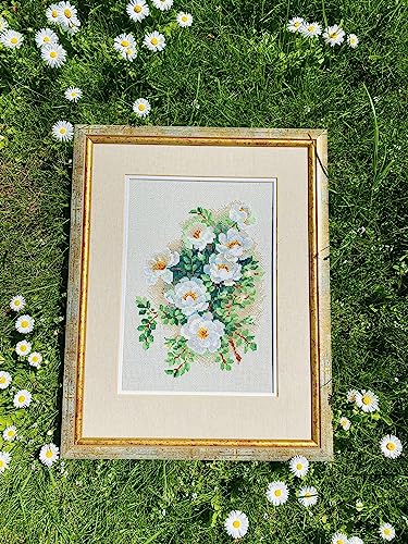 Image of RIOLIS - White Briar 1351, Floral Cross Stitch Kits 8.25 inchX11.75 inch, Cross Stitch Kits for Beginners & Advanced, Crossstitching Kits Adult, Counted Stitching Kits, Flowers Embroidery Kit