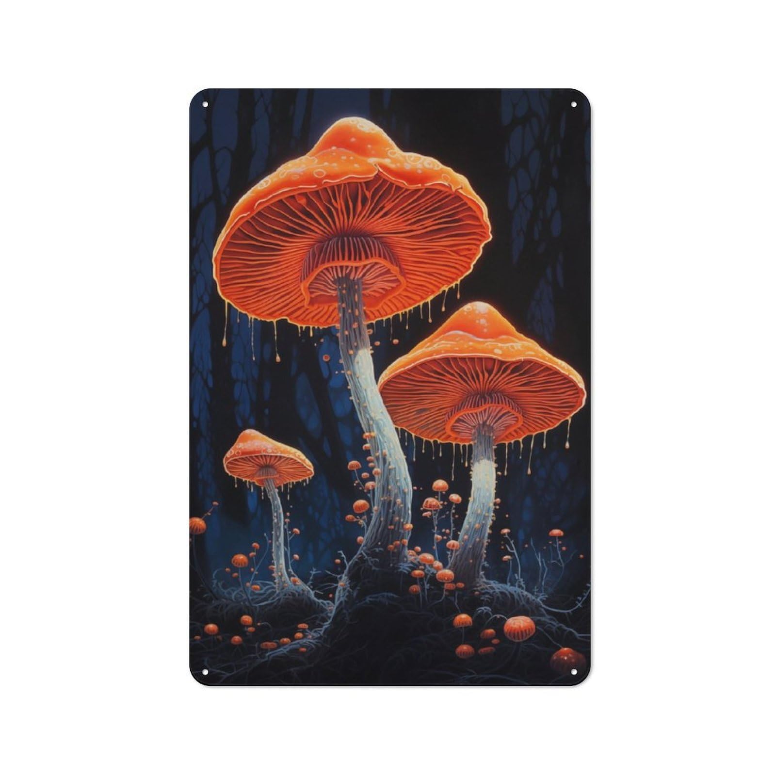 Junmoney Mushrooms In Orange For Lounge Or Reading Corner, Rustic Tin Sign 30X20cm, For An Autumn Update To Lounge And Reading Corner