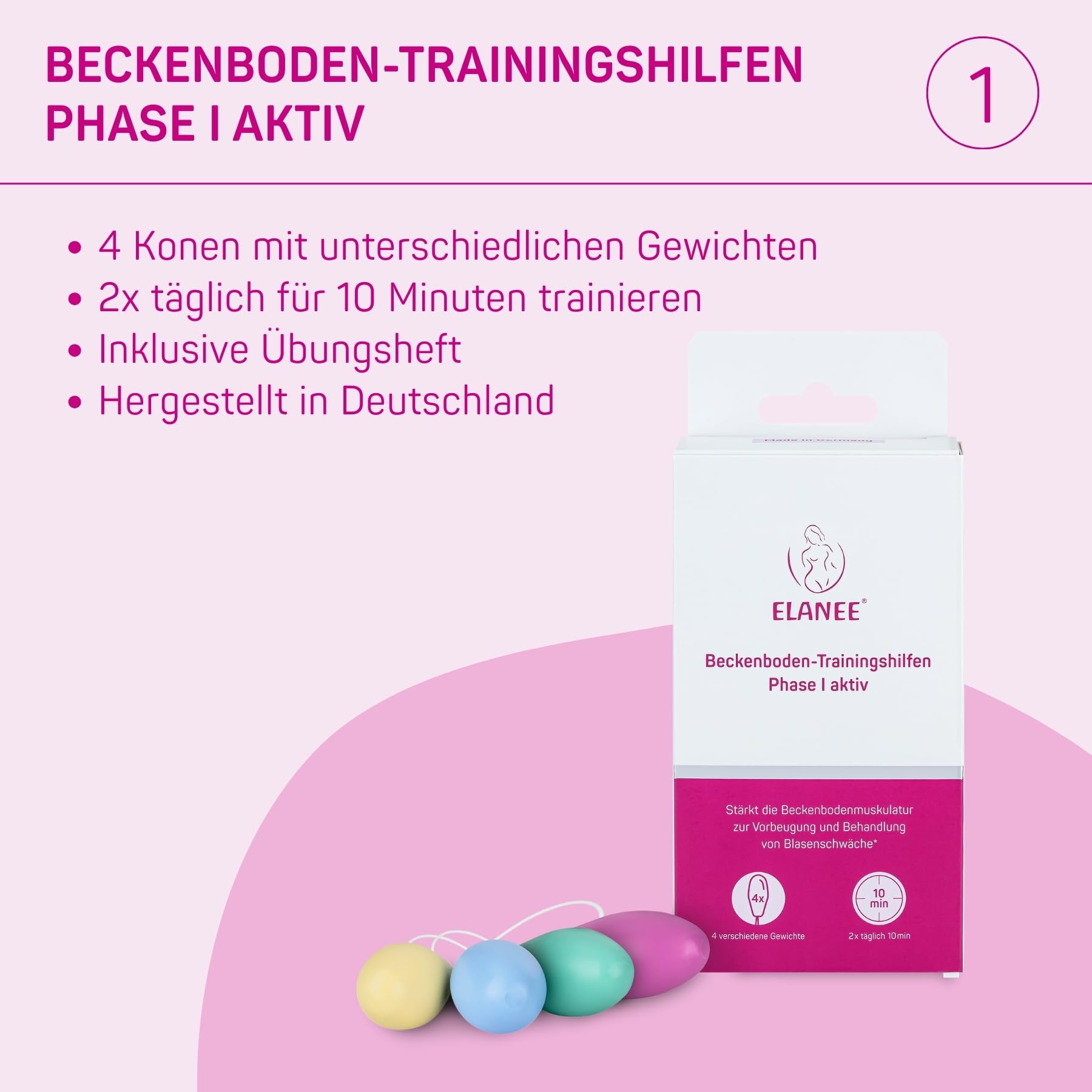 ELANEE Set risparmio di 3 prodotti, efficace rafforzamento dei muscoli pelvici con coni vaginali, incluso gel lubrificante a base d'acqua (760-00)