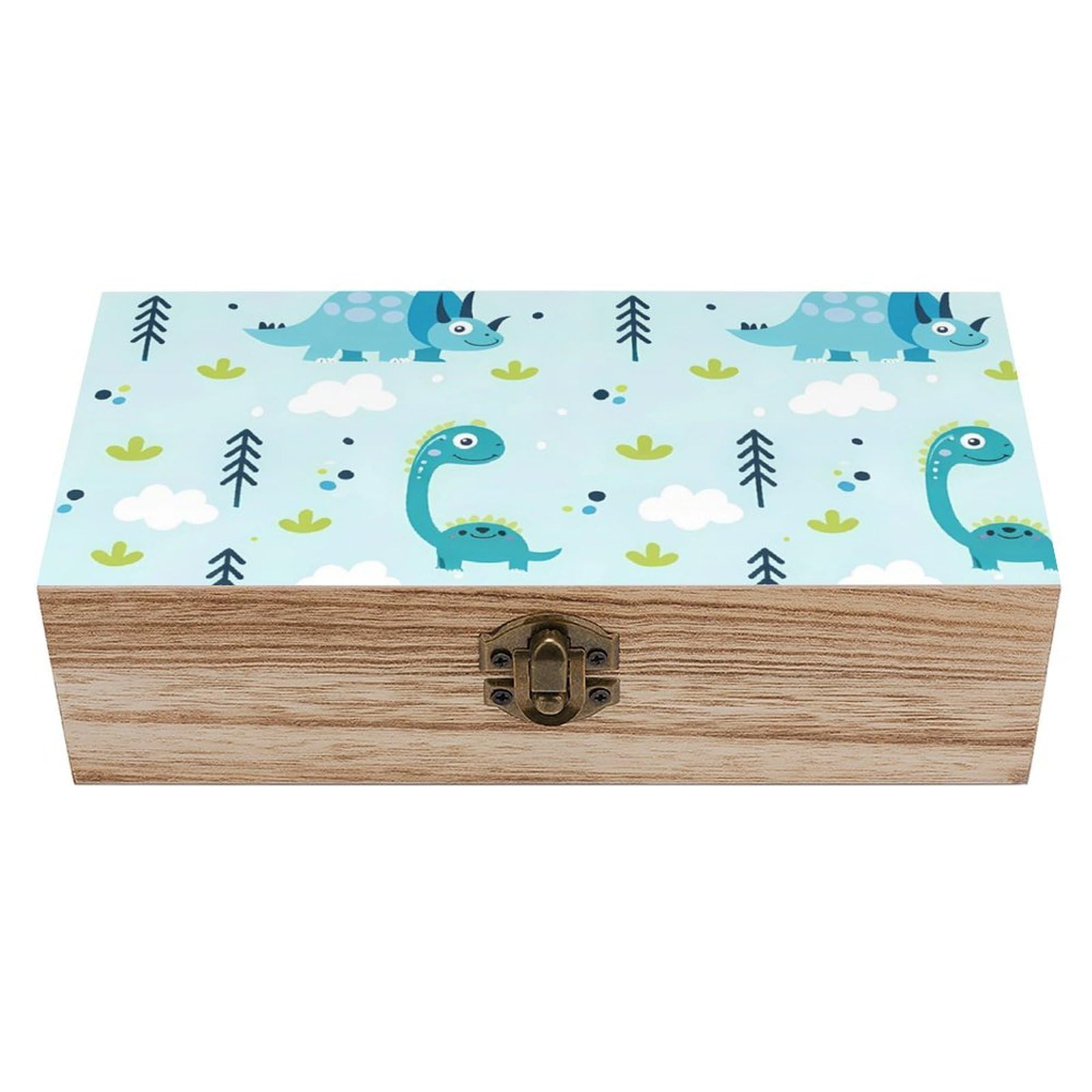 SMAZDFXX Dinosaur Wooden Storage Box With Hinged Lid Decorative Front Clasp Keepsake Boxes