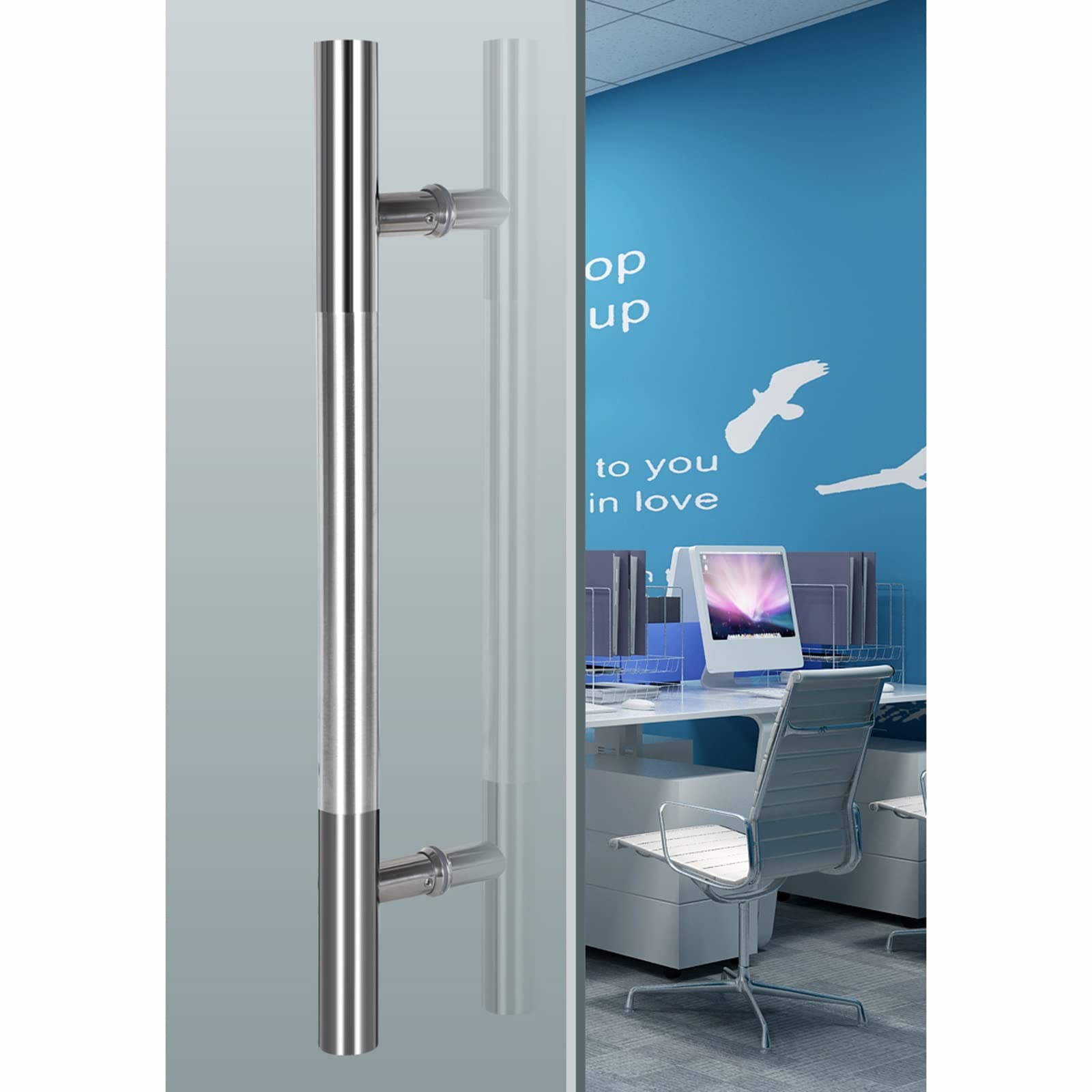 Cwcqgh Frosted Sliding Barn Door Handle Pull Push Door Handles, Heavy Duty Pulls Handle For Shed, Barn, Commercial Glass Door, Brushed Stainless Steel Finish, Easy Installation,-180Cm/70.9In - 140Cm