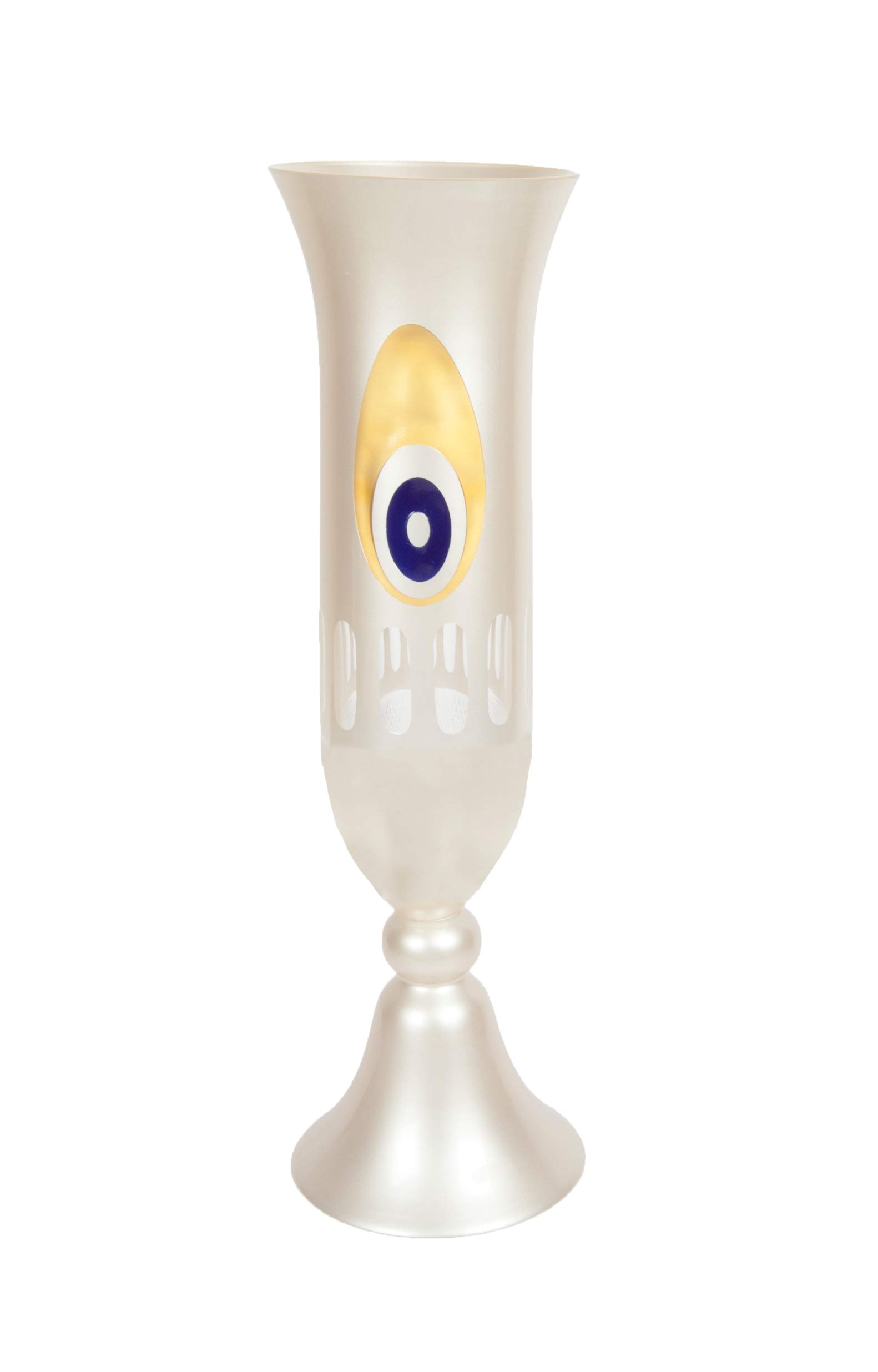 Decoristan Damla Form, Altın Yaldızlı Nazar Boncuğu, Kesme Cam Sedef Vazo - 80 Cm