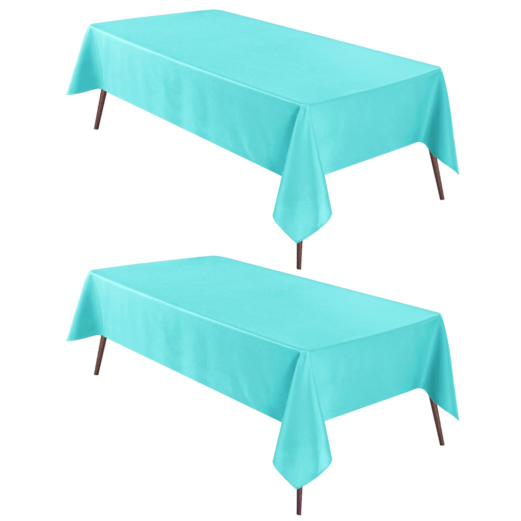 Hiasan 2 Pieces Solid Rectangle Tablecloth - Waterproof and Spillproof Washable Polyester Fabric Table Cloth for Kitchen and Dining Room, Aqua, 54 x 120 Inch