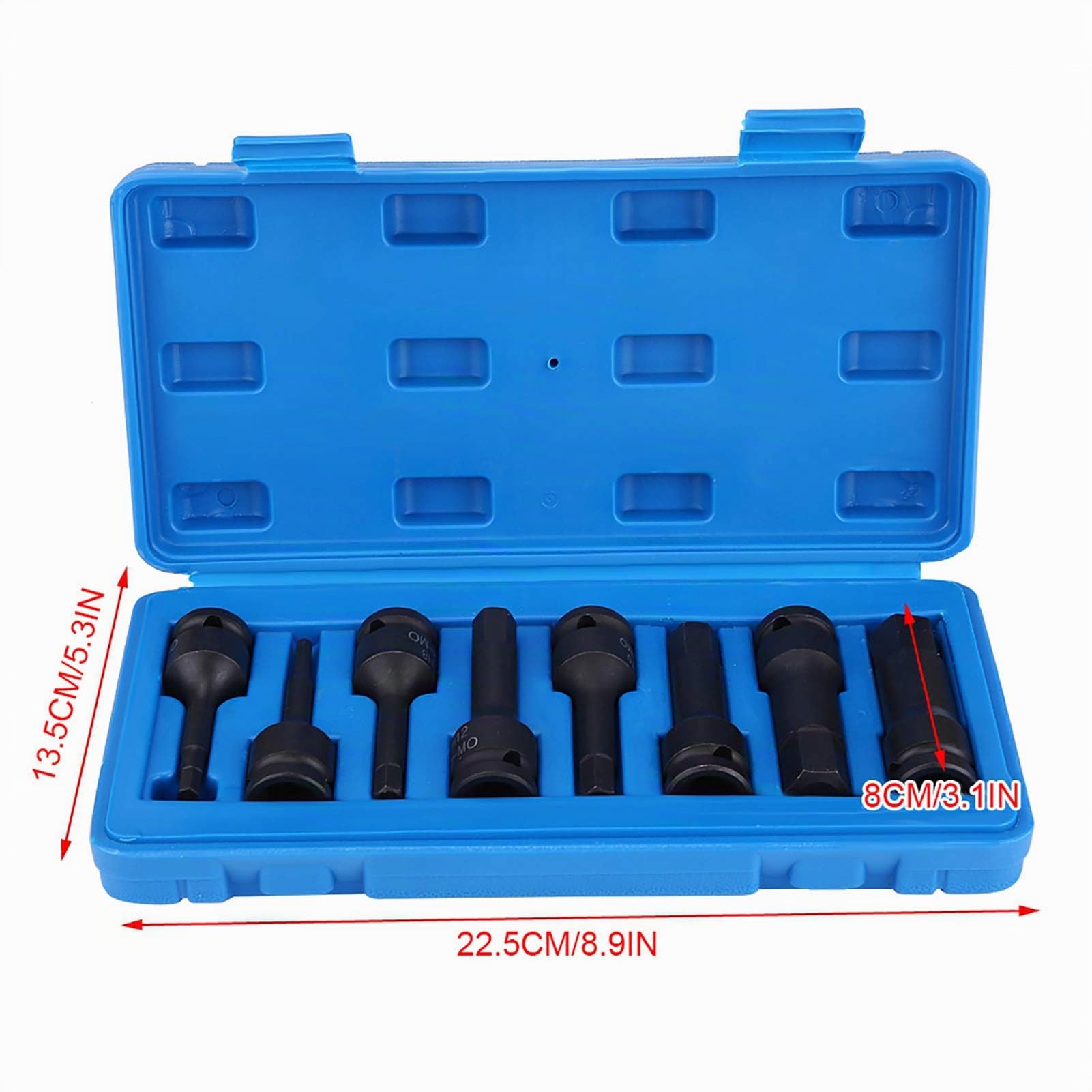 8 Pièces Coffret De Douille à Choc 6 Pans 1/2in, Entraînement Pneumatique Air Allen Clé Hexagonale Jeu De Douilles H5-H19 Prise Carrée Adaptateur De Tige D'extension