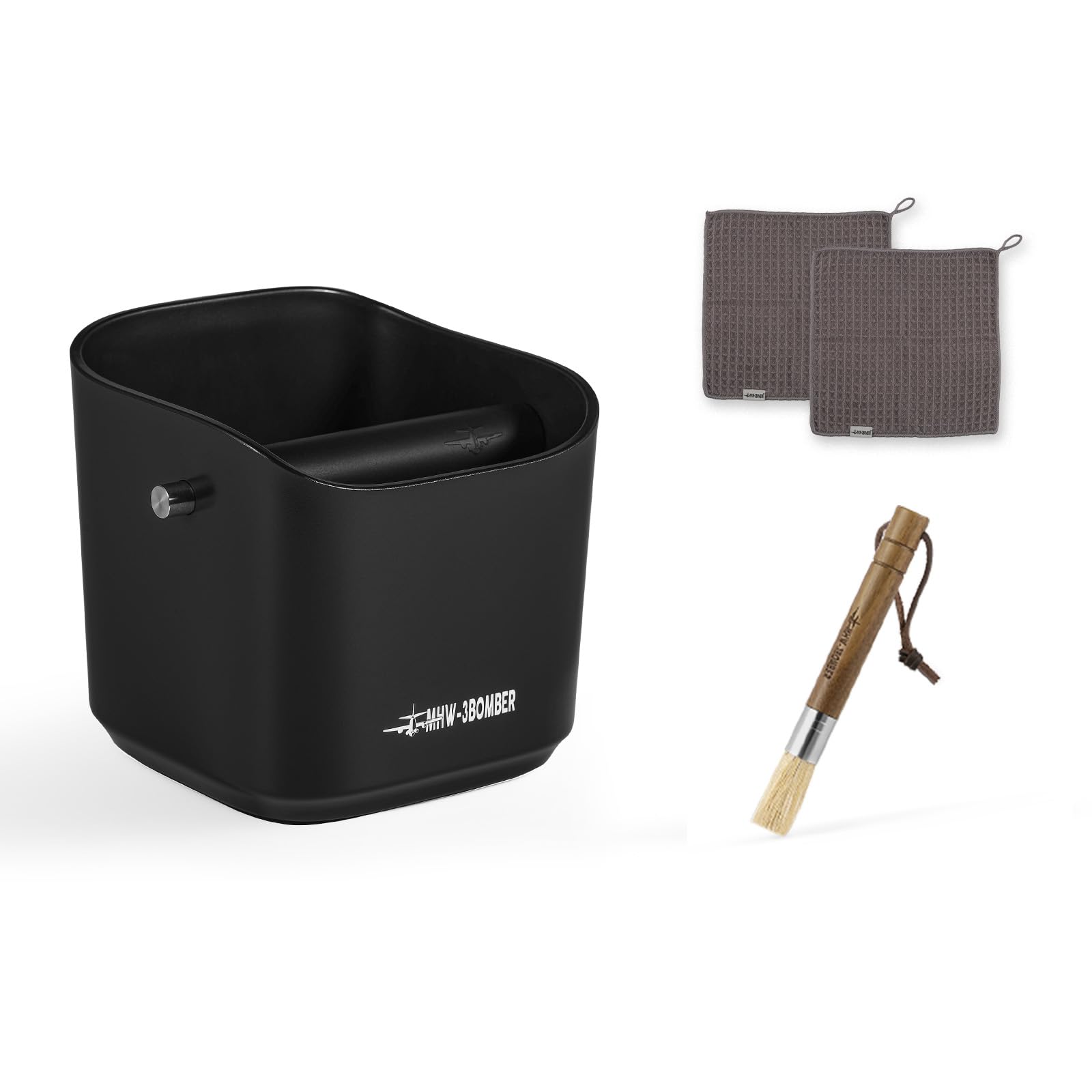 MHW-3BOMBER Espresso Knock Box, 1.2L(15 Cups) Coffee Knock Box with Clean Set and Removable Knock Bar for Espresso Puck, Coffee Ground, Durable Espresso Accessories, CS7091-OS