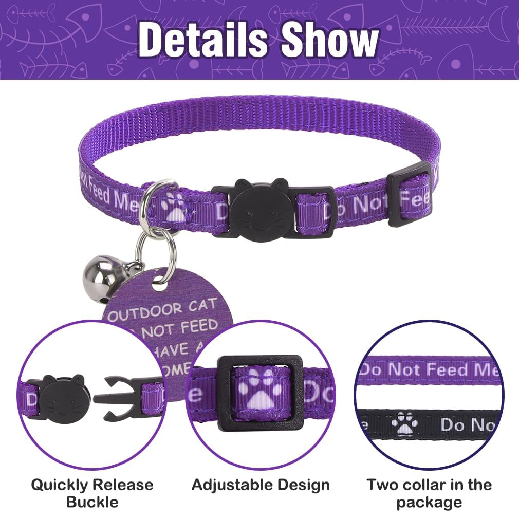 KOOLTAIL Cat Collar with Bell,2 Pack Do Not Feed Cat Collars with Warning Board Hanging "Do Not Feed Me",Cute Lightweight Adjustable Breakaway Kitten Collar with Safety Buckle - Image 4
