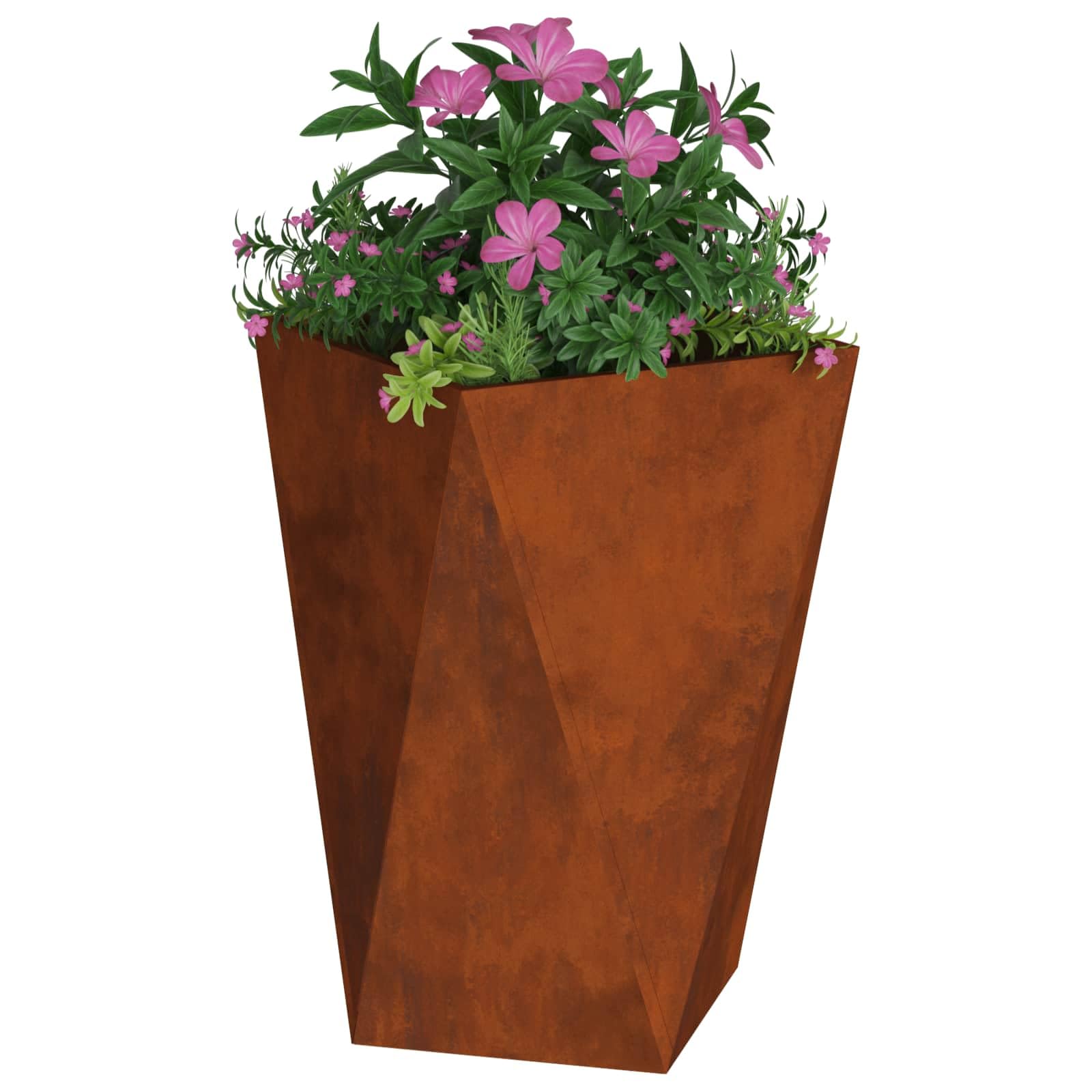 Pflanzkübel 75 cm hoch aus Stahl wetterfest, rechteckiger Gartenpflanzer für Terrasse, robuste Pflanzkübel mit integrierter Basis für Stabilität, modernes Design mit gewellten