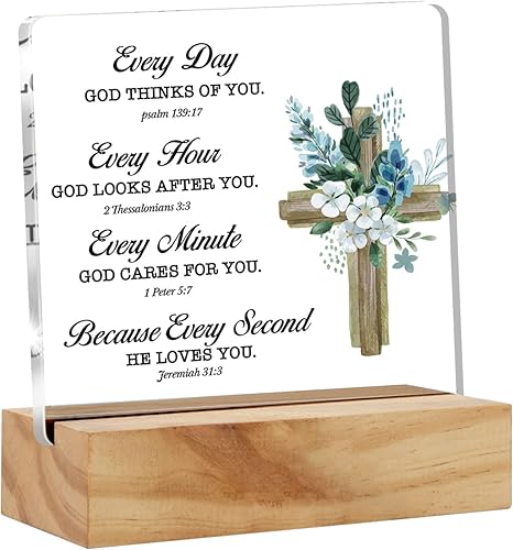 Regalos cristianos inspiradores, versículo bíblico, decoración de escritorio, placa acrílica con soporte de madera, recuerdo de oficina en casa,