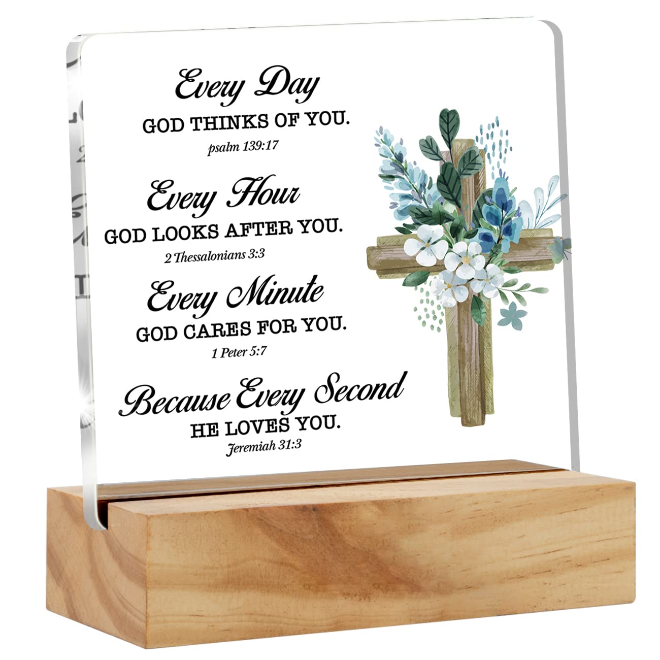 Inspirational Christian Gifts Bible Verse Desk Decor Scripture Acrylic Plaque Sign with Wood Stand Home Office Keepsake Religious Gift
