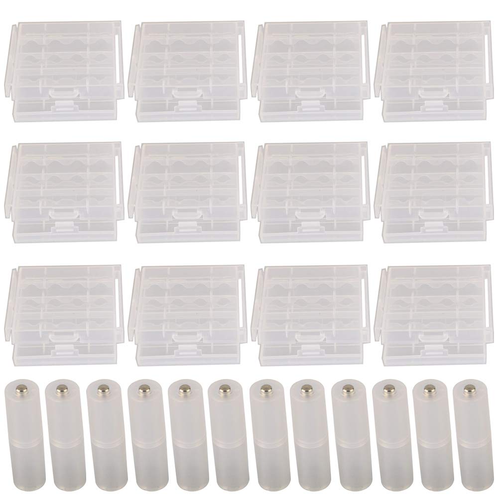 GTIWUNG 12Pcs AA/AAA Cell Battery Storage Case Holder Box, Plastic Battery Case for Batteries and Rechargeable Batteries + 12Pcs AAA to AA battery Adapter Converter Case with Metal Contacts on Bottom