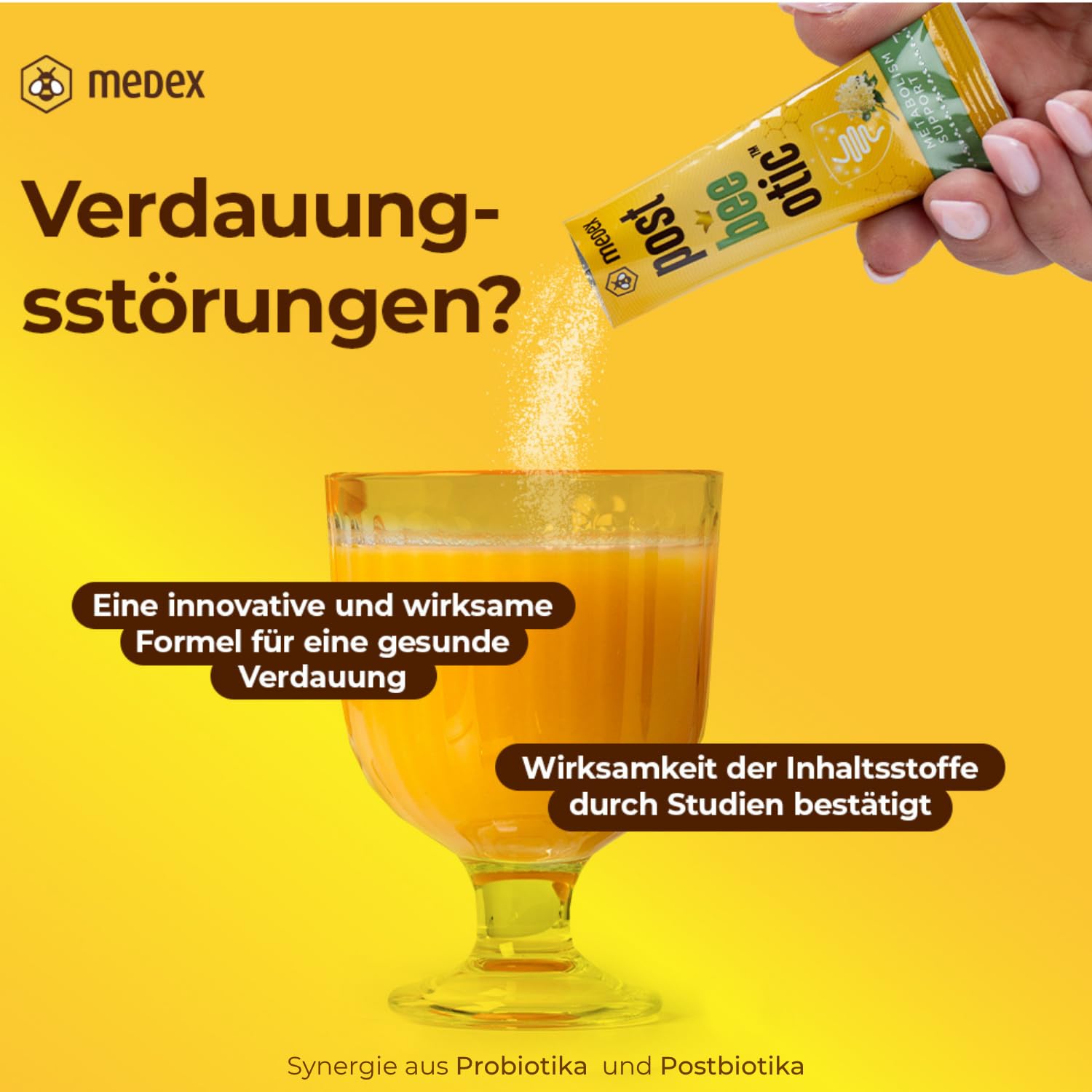 Medex Postbeeotic – Probiotika und Postbiotik mit inaktivierten Bifidobakterien, fermentierten Früchten & Gemüse, Vitamin C & B-Komplex – für Verdauung, Immunsystem & Darmflora – 20 Sachets