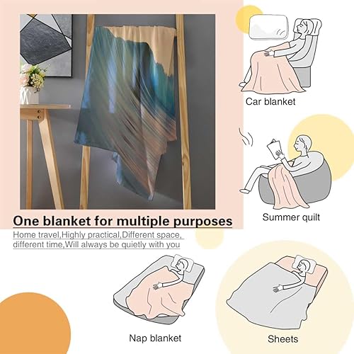 Miniatura 4 de Manta de forro polar con diseño de paisaje de olas marinas para sofá, suave, afelpada, esponjosa, 55 x 70 pulgadas