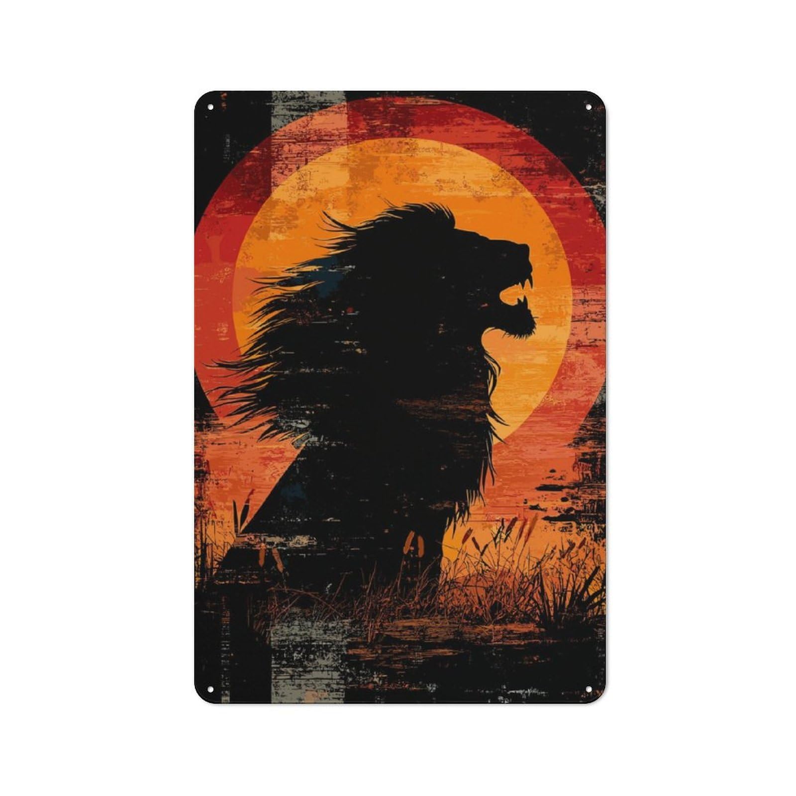 Junmoney Lion Silhouette Sunset For Man Cave Or Games Room, Retro Tin Sign 30X20cm, A Christmas Gift For People Styling Man Cave And Games Room