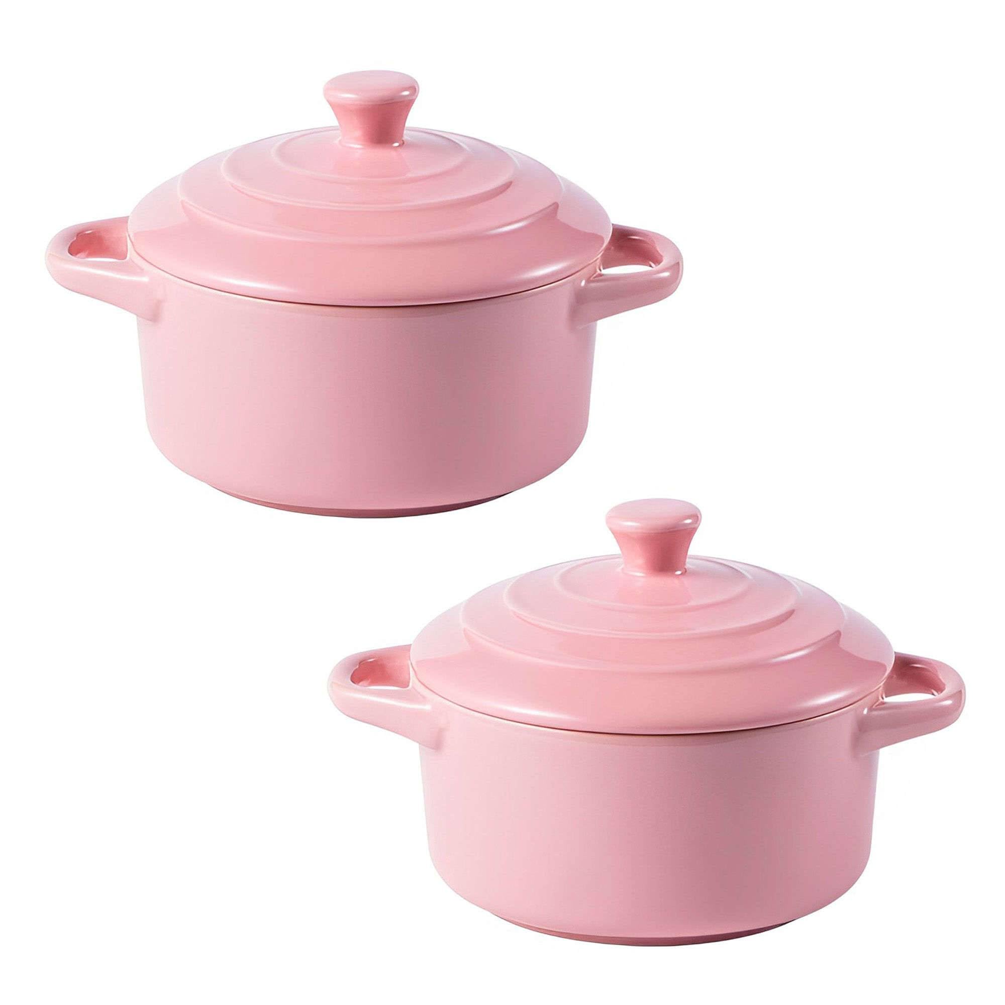 Set of 2 Mini Ceramic Casserole Pots with Lids, Oven-Safe Small Soup Pots, Perfect for Soups, Stews, and Side Dishes(Pink)