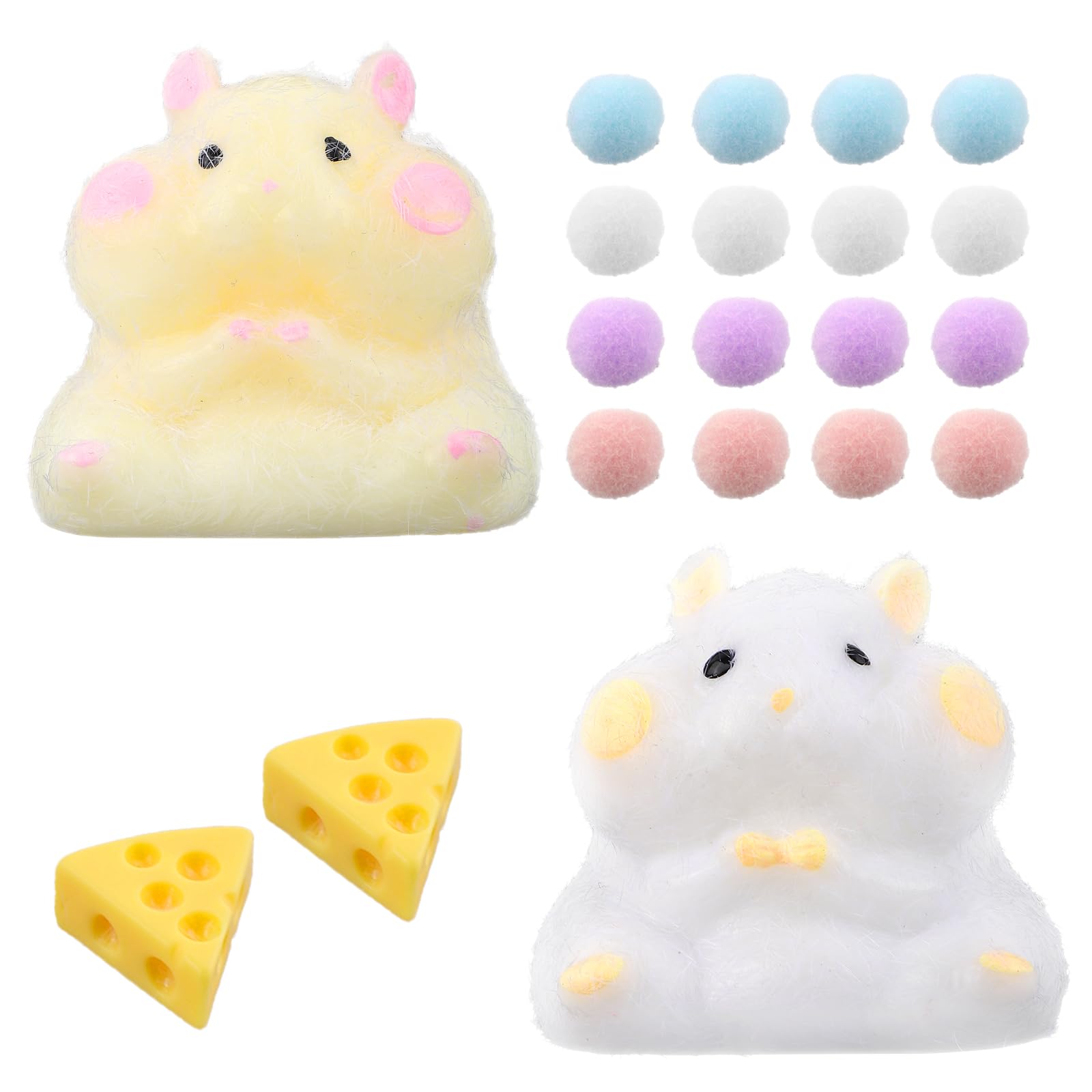 2pcs Hamster Squishy Toys, Taba Soft Hamster Squeeze Toys with Plush Ball Cute Fufu Hamster Fidget Toy Stress Toy Relaxing Animals Fidget Toys for Kids Teenagers Adults