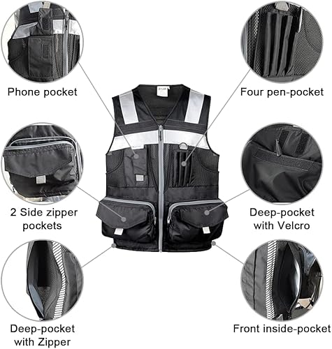 Vista 23 de SUXIBIP 10 Pockets Safety Vest for Men and Women, High Visibility vest with 3M Reflective Strips, Oxford Fabric