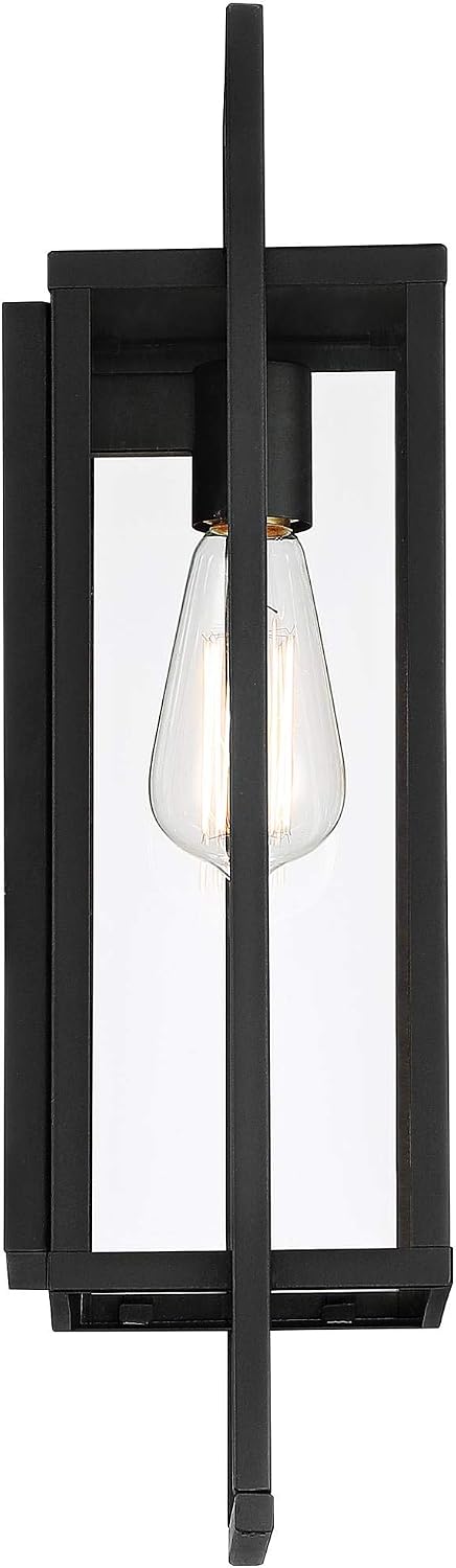 Possini Euro Design Jericho Modern Industrial Outdoor Wall Light Fixture Textured Black Metal 19" Clear Glass Panel for Exterior House Porch Patio Outside Deck Garage Yard Front Door Garden Home