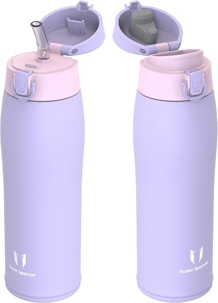 Super Sparrow Gourde Isotherme - INOX Bouteille Isotherme - 750ml - Mug Isotherme Étanche - Gourde Enfant sans BPA - Comprend 2 Couvercles avec Paille et Couvercle Sport - 1